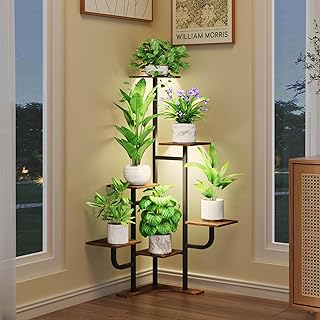 Corner Plant Stand with Grow Light - 6 Tier Plant Stand Indoor Square Me...
