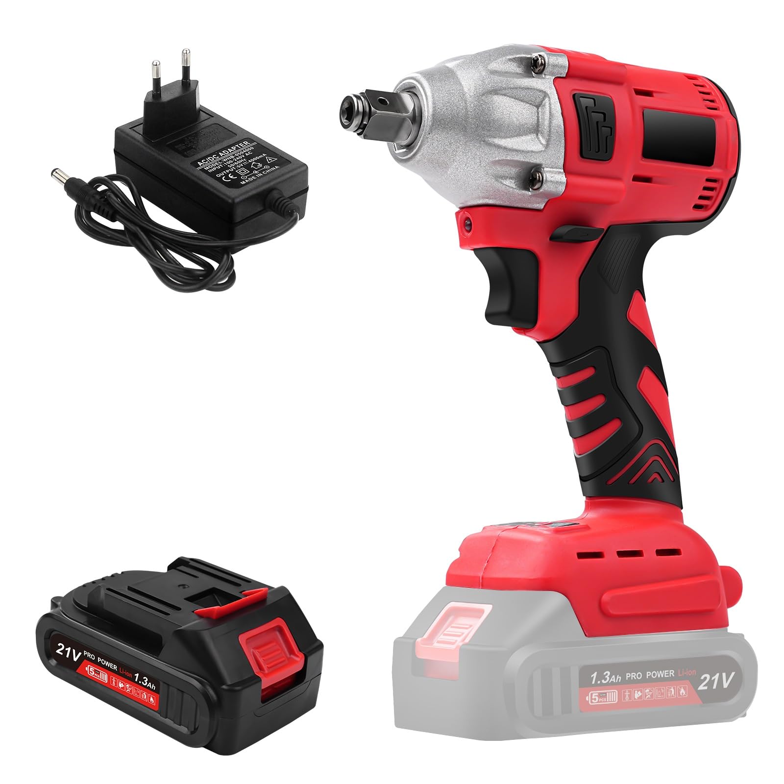 Avvitatore elettrico a percussione a batteria, 1/2 pollici, 300 Nm, 21 V, avvitatore a percussione senza ufficio, con batteria da 5 x 1300 mAh, chiave elettrica a percussione impact wrench