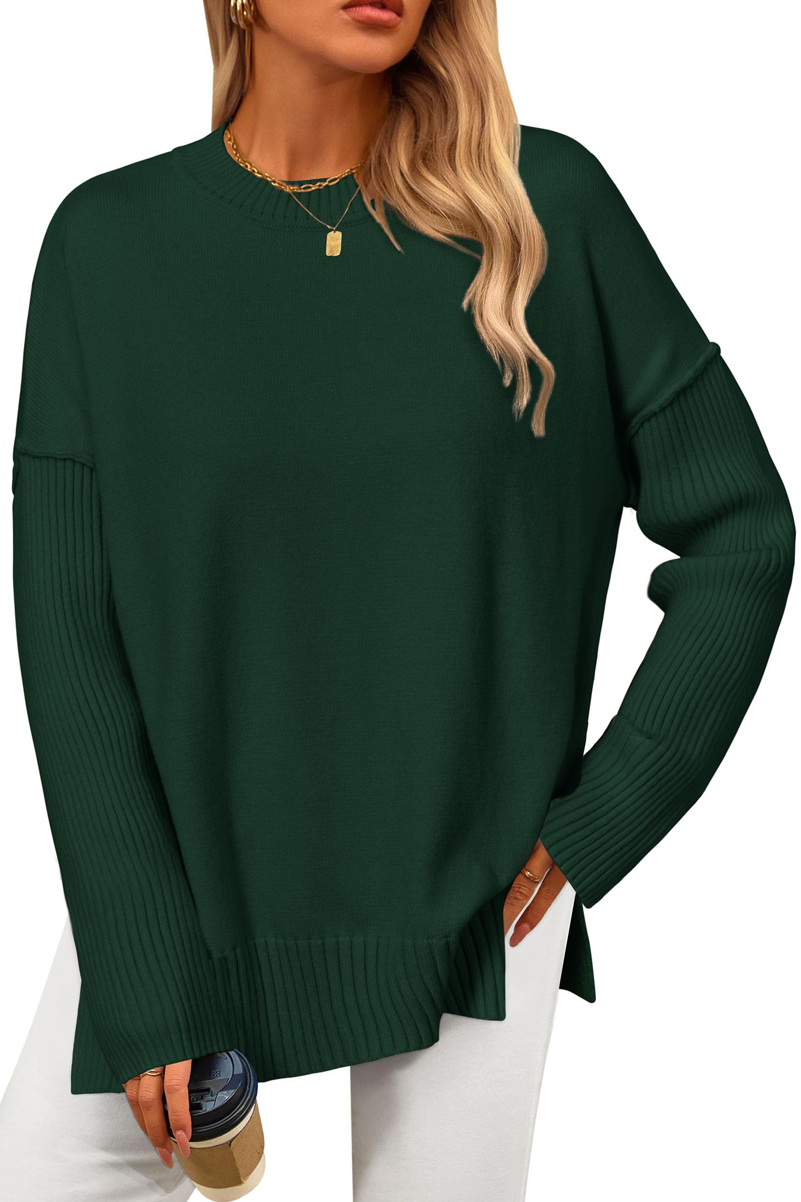 Newshows Pull d'hiver surdimensionné pour femme - Col rond - Pull d'hiver élégant et élégant