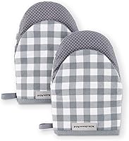 Vista 8 de KITCHENAID Gingham - Juego de 2 manoplas para horno pequeñas, color negro mate, 5.5 x 8 pulgadas