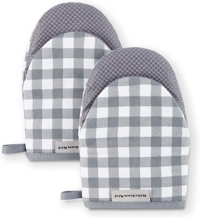 KitchenAid Gingham Mini Oven Mitt 2-Pack Set, Blue Velvet, 5.5"x8"