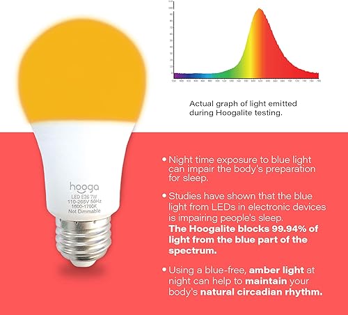 Miniatura 4 de hooga Bombilla para dormir, luz de noche roja con bloqueo de luz azul. Bombilla roja de 625 nm para un sueño saludable. Luz de guardería de bebé.