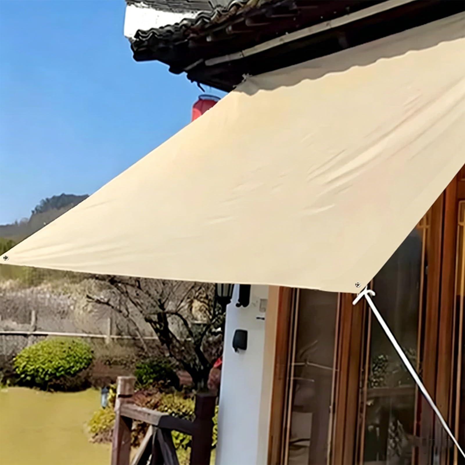 Heavy Duty Beige PVC Tarp for Outdoor Canopy, 1x1.5m 1.8x2.4m 2x3m 3x4m 4x6m Rain Waterproof Tarpaulin for Firewood Storage, Truck Bed Cover(4x5m(13.1ftx16.4ft))