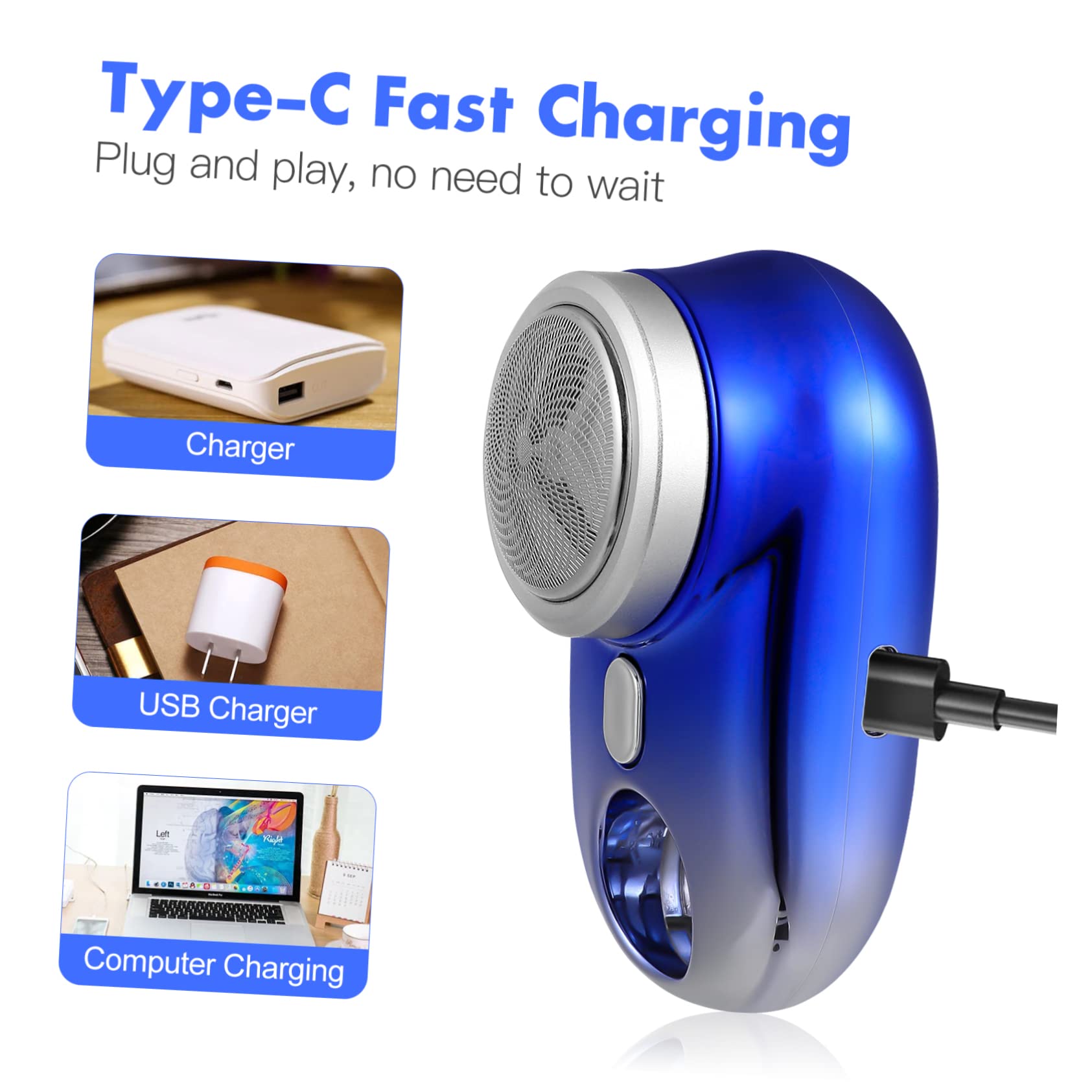 UKCOCO Mini Rasoio Elettrico da Barba, Ricaricabile 250mAh, Motore ad Alta Velocità, ABS, Ipx7, Ultra Leggero, per Rasatura Quotidiana