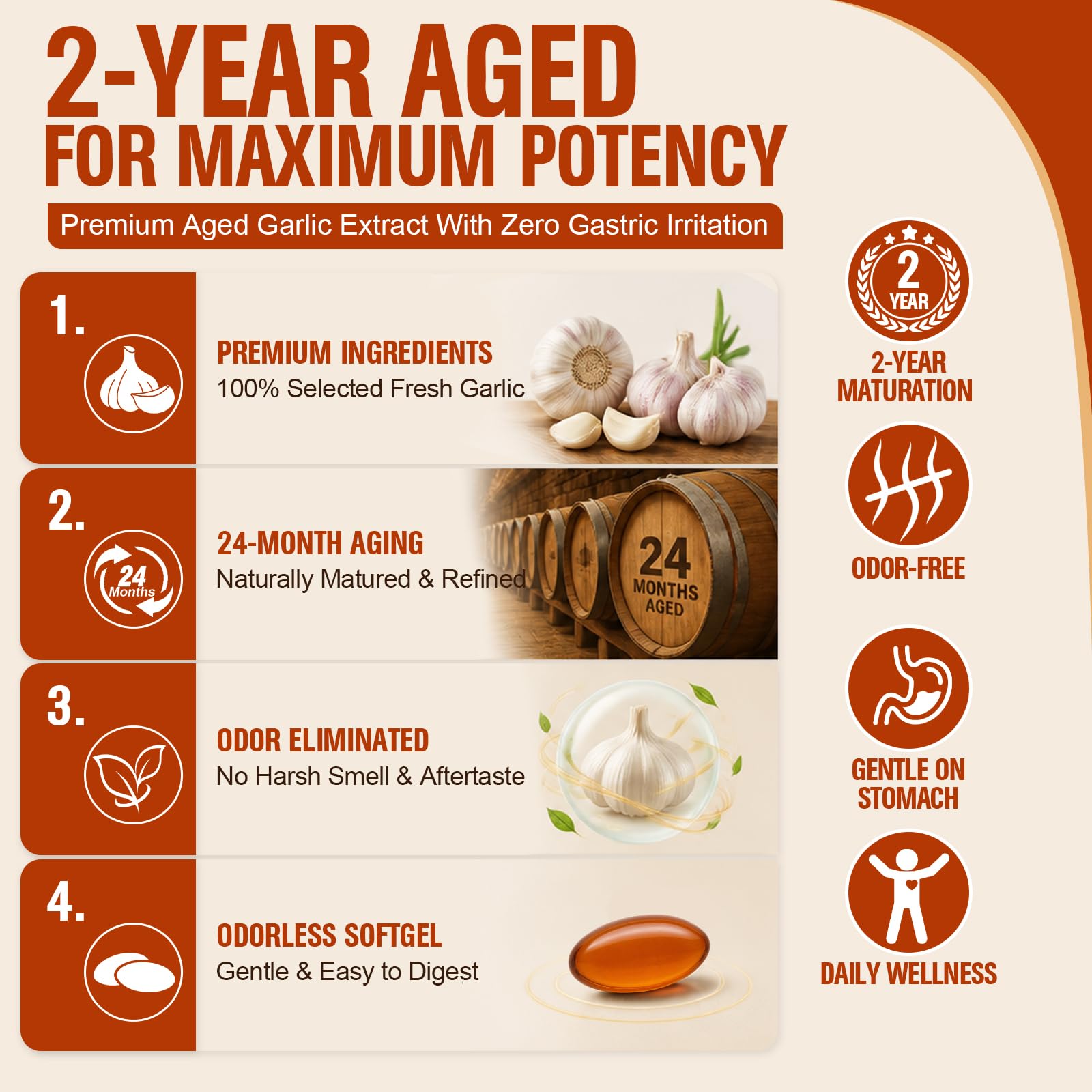Aged Garlic Extract Softgels 1200 mg Odorless with CoQ10 Ubiquinol & Vitamin K2, 2 Years Aged Matured – Standardized for S-Allyl Cysteine | Heart & Immune Antioxidant Supplements, 120 Softgels — Amazon image 7