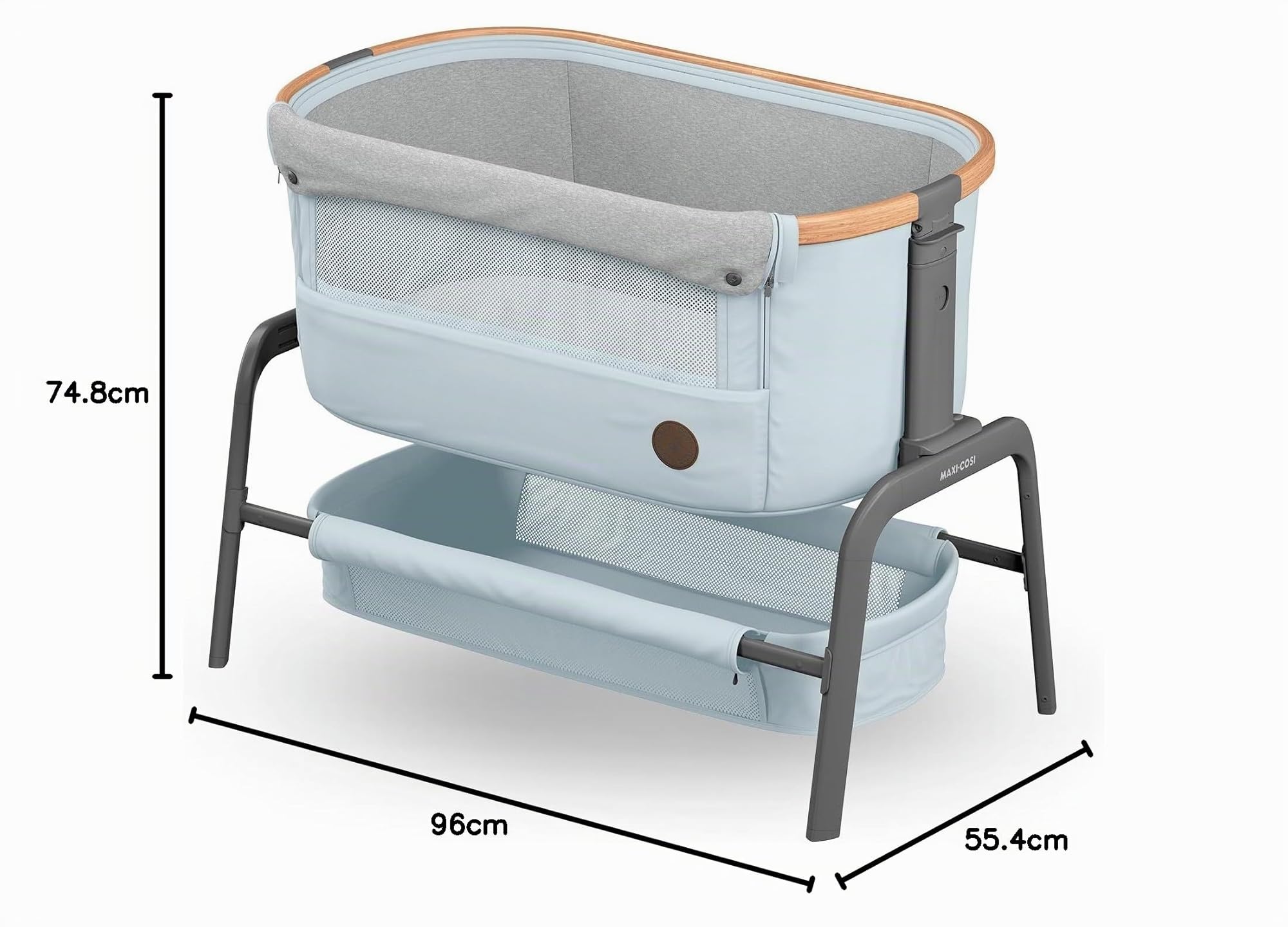 Maxi-Cosi Iora Cuna Colecho Bebe, Co-Sleeper, 0 - 6 meses, máx. 9 kg, 4 Posiciones de Inclinación y 5 de Altura, Fácil Deslizamiento, Cómodo Colchón, Amplia Cesta, Fácil Transporte, Essential Grey