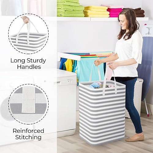 Miniatura 4 de StorageRight - Canasta de lavandería plegable grande con asas de fácil transporte, cestas de ropa independientes para lavandería, habitación,