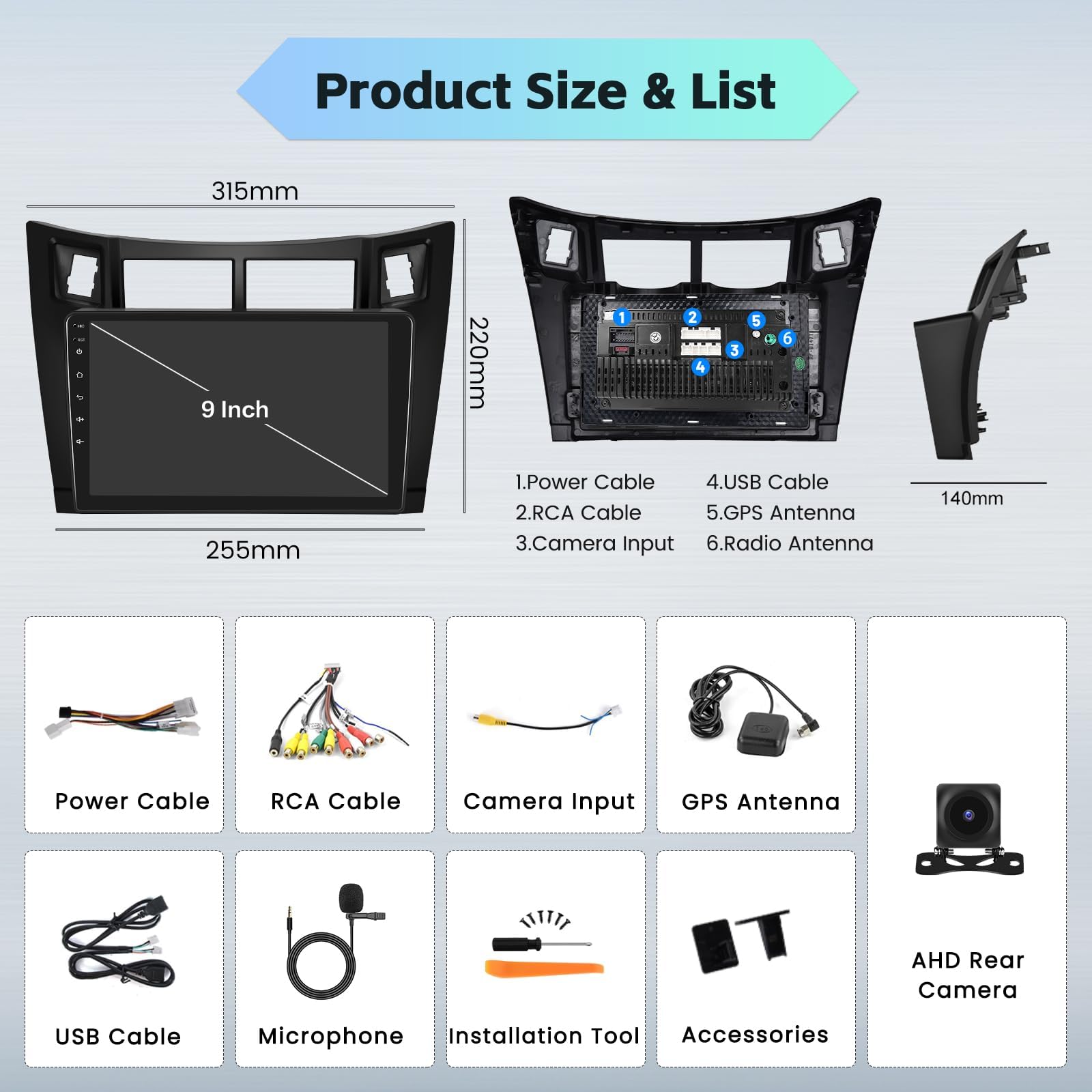 [8 Core 4G+64G] Hikity Car Radio per Toyota Yaris/Vizi 2005-2011 Wireless Carplay Android Auto Android 15 Autoradio 9 Pollici Stereo Auto con GPS 32EQ WIFI Bluetooth SWC MIC Telecamera Posteriore
