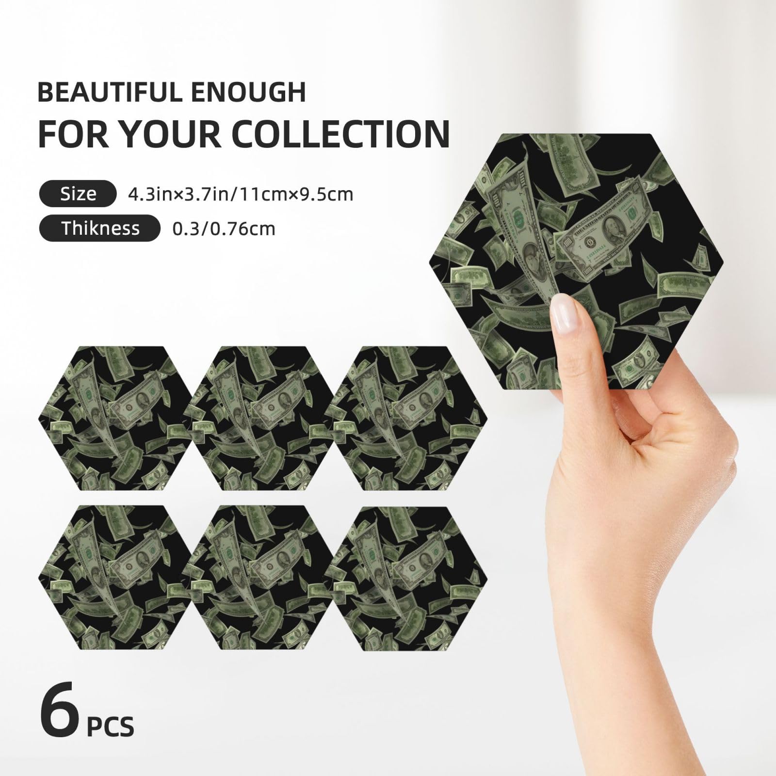 Set di 6 sottobicchieri in ceramica con simbolo del dollaro - accessori eleganti per la cucina e la casa