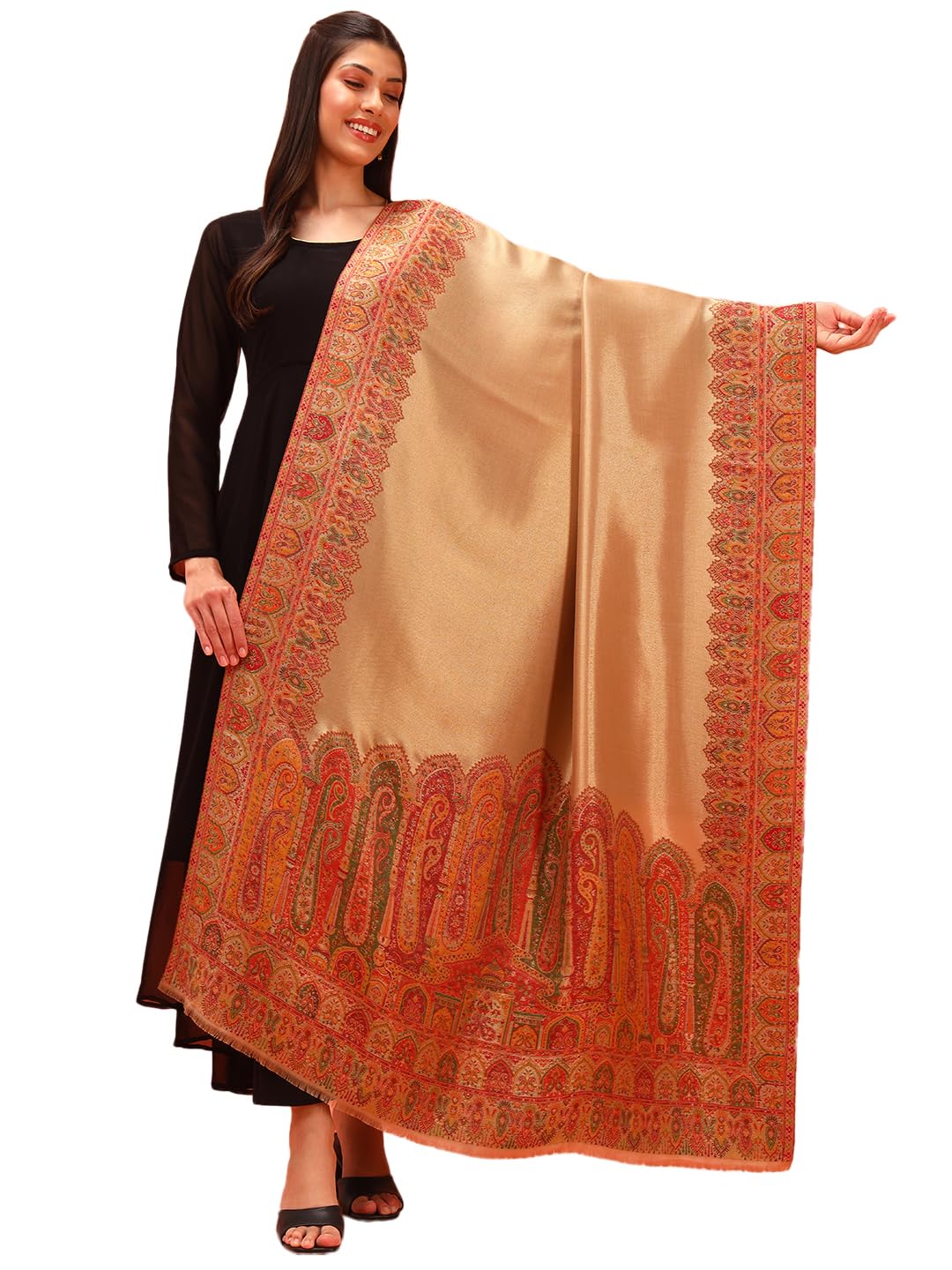 Women Zarvash Fine Wool Kaani Shawl, Authentic Kashmiri Luxury Pashmina Style Shawl, Stole, Medium Gents Lohi, Size (40x80 Inches)-image-22