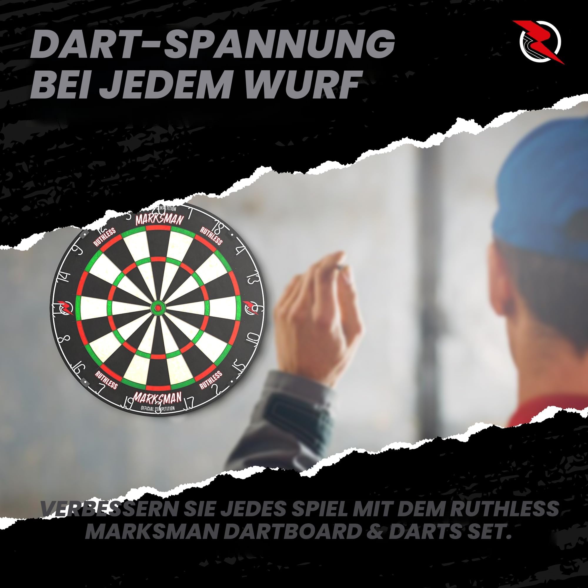 Ruthless Marksman Dartscheibe aus Sisal mit ultradünnem Draht, professionelles Design, für Dartpfeile mit Stahlspitze (DB072)