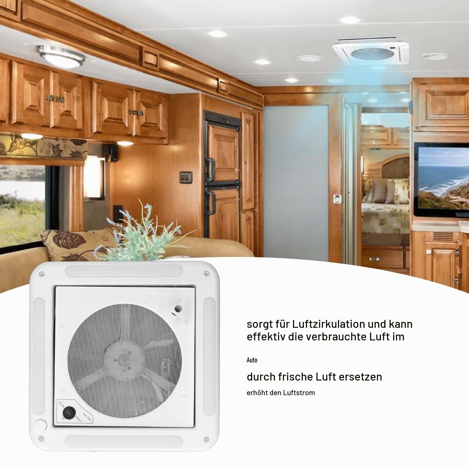 Wohnmobil Dachventilator, umkehrbar mit Licht geräuscharm insektensicher Deckenventilator 12V 3,6W for Wohnmobil Boot Reisemobil Wohnwagen