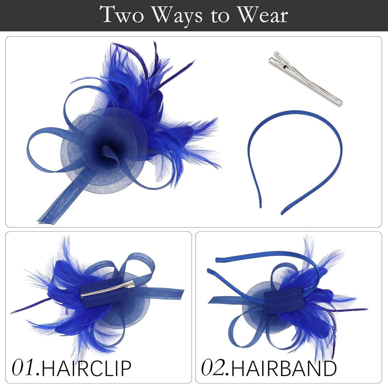 AMCAMI Fascinators Hats with Feather for Women 2026 Derby Hats Small Tea Party Hat with Headband - Image 2