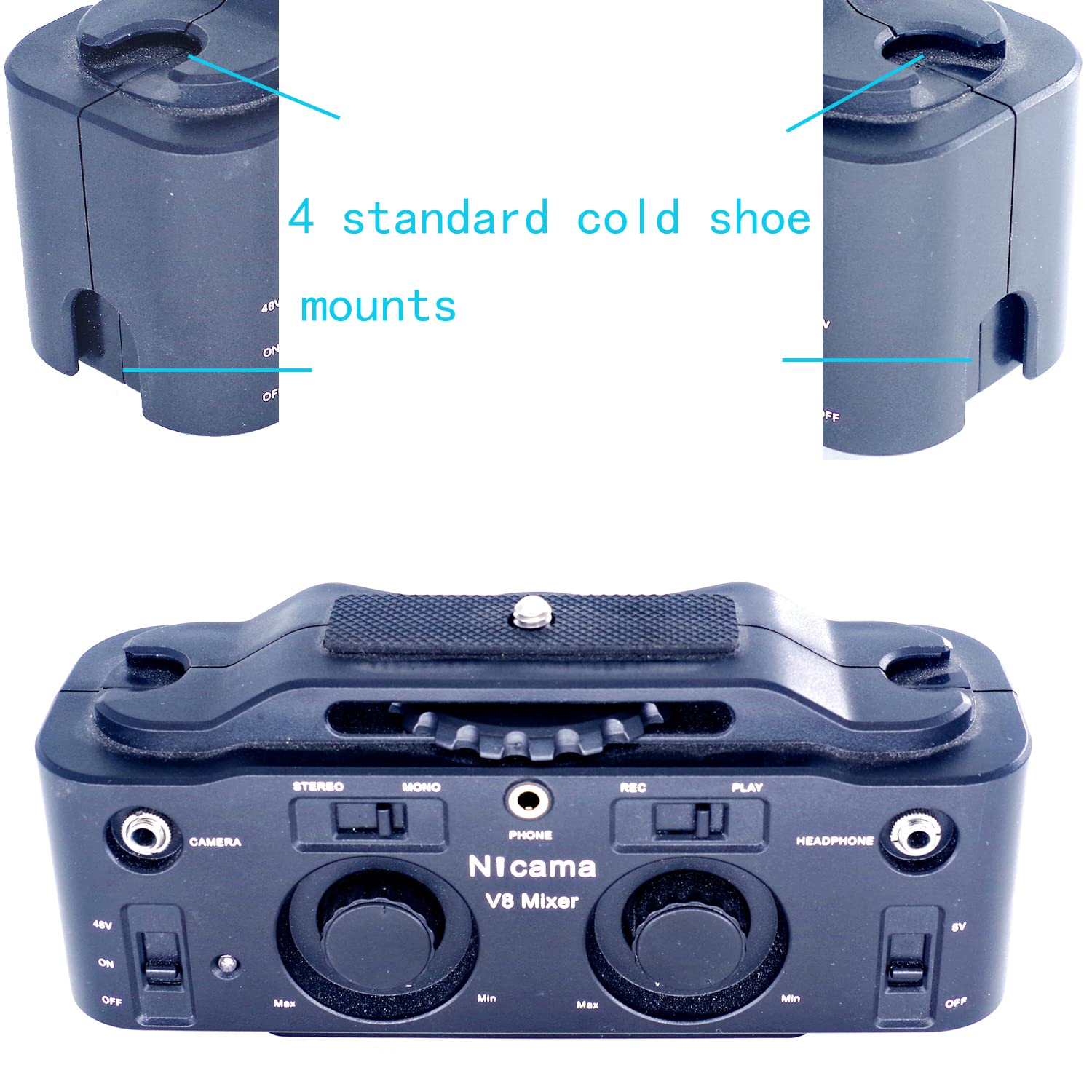 Nicama V8 2-Kanal Mikrofon Preamp mit XLR/3.5/6.35mm Eingang, Audio Adapter Mixer für Shotgun Mikrofon, Guitar Bass, DSLR Kameras, iPhone Tablet Smartphones Singen Recording