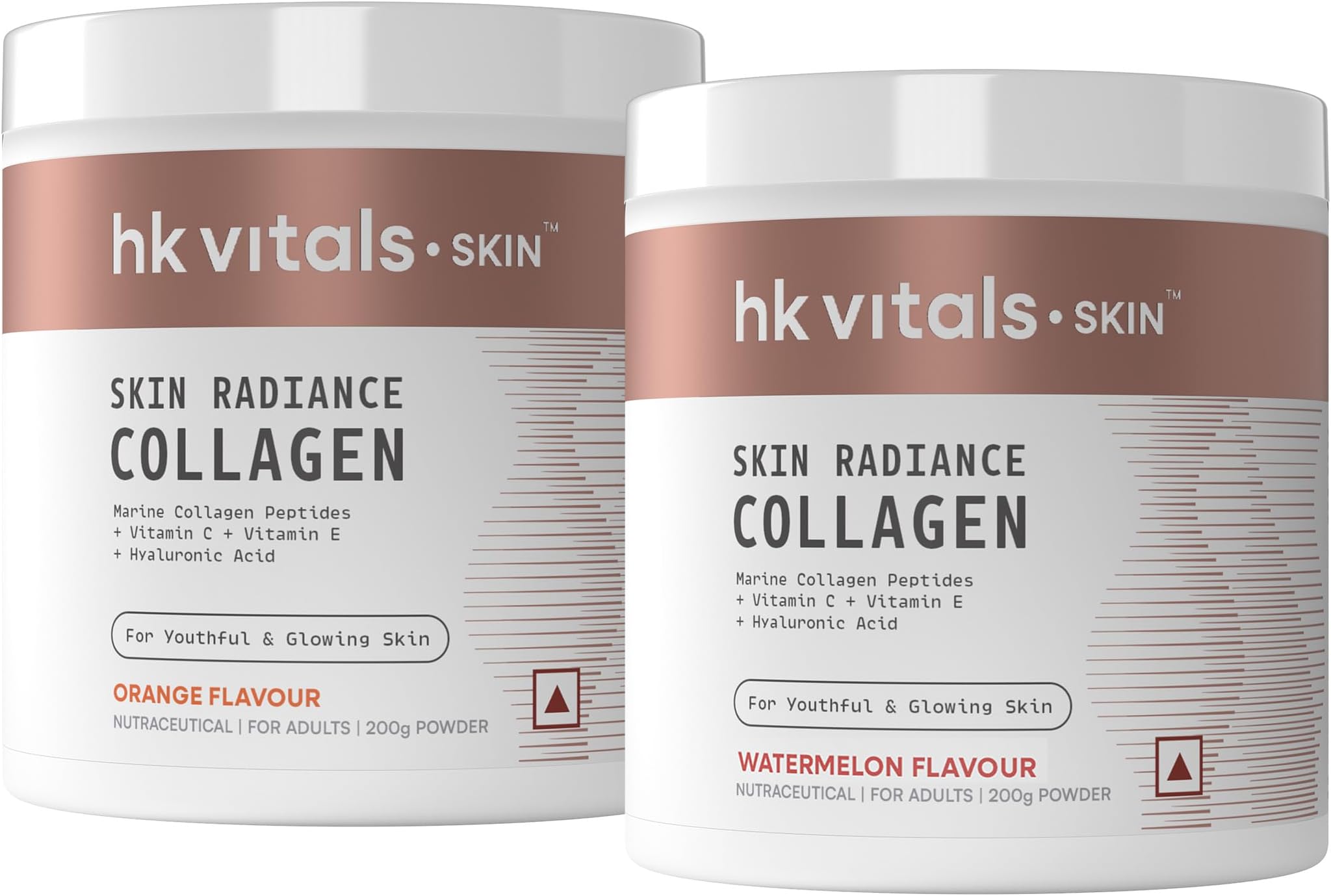 hk vitals Marine Collagen Supplements (Orange & Watermelon, 2 x 200g) | With Biotin, Vitamin C & E | For Healthy Hair & Skin