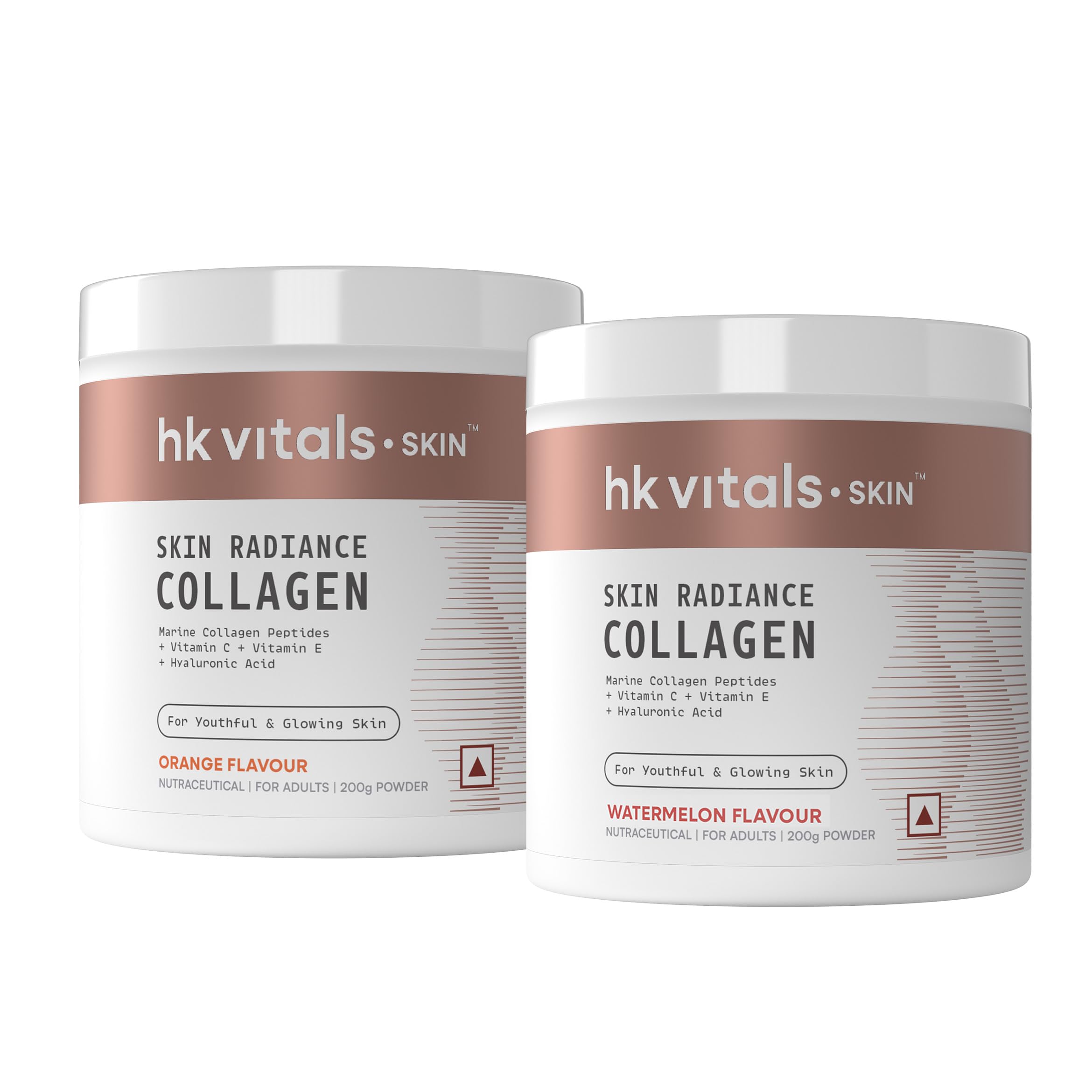 HealthKart Hk Vitals Skin Radiance Collagen Powder,Marine Collagen (Orange&Watermelon,200 G),Collagen Supplements For Women&Men With Biotin,Vitamin C&E,For Healthy Skin,Hair&Nails (Combo Pack)