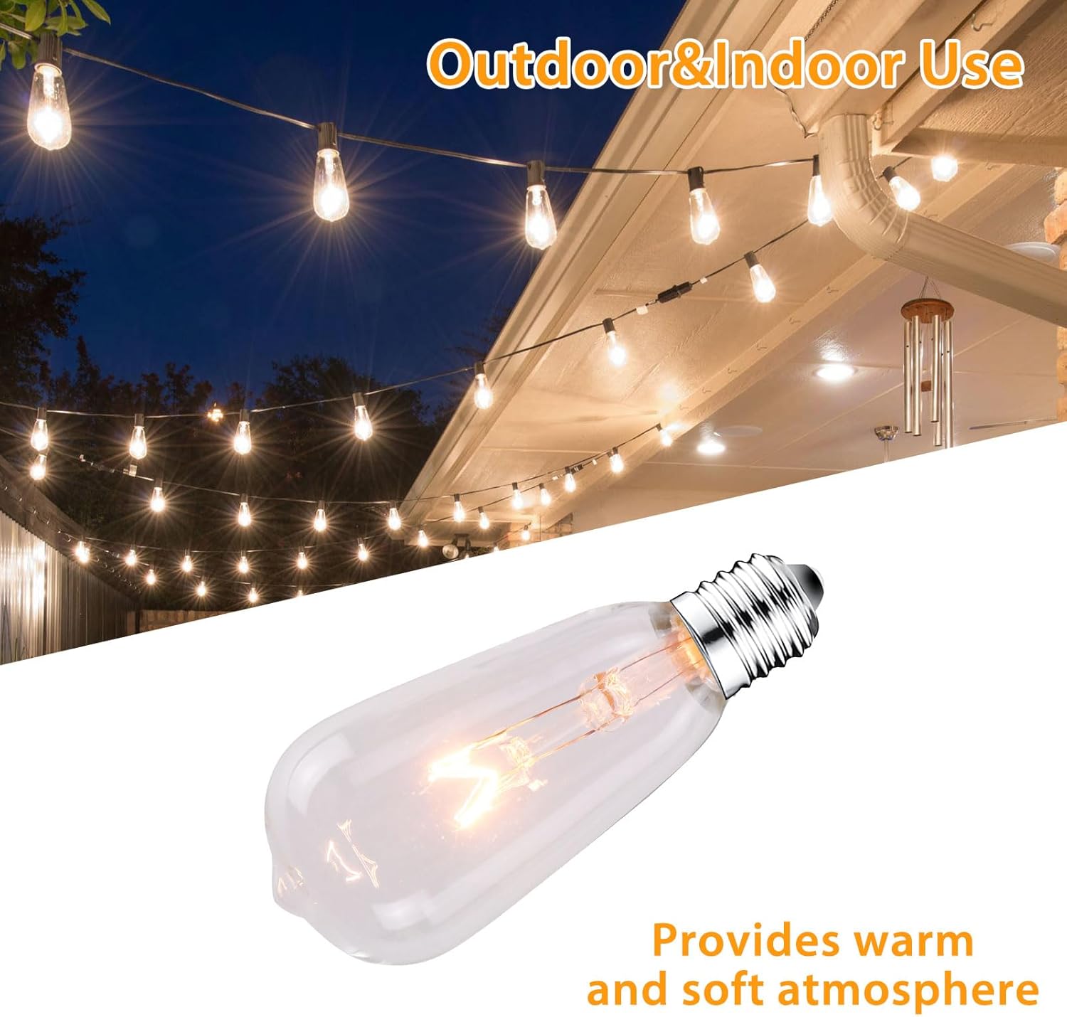25Pack E17 Bulbs ST40 Replacement Incandescent Light Bulbs, 7 Watt Per Bulb, Waterproof Dimmable Clear Edison Light Bulbs for Indoor Outdoor Patio ST40 String Lights, 2200K, Warm White