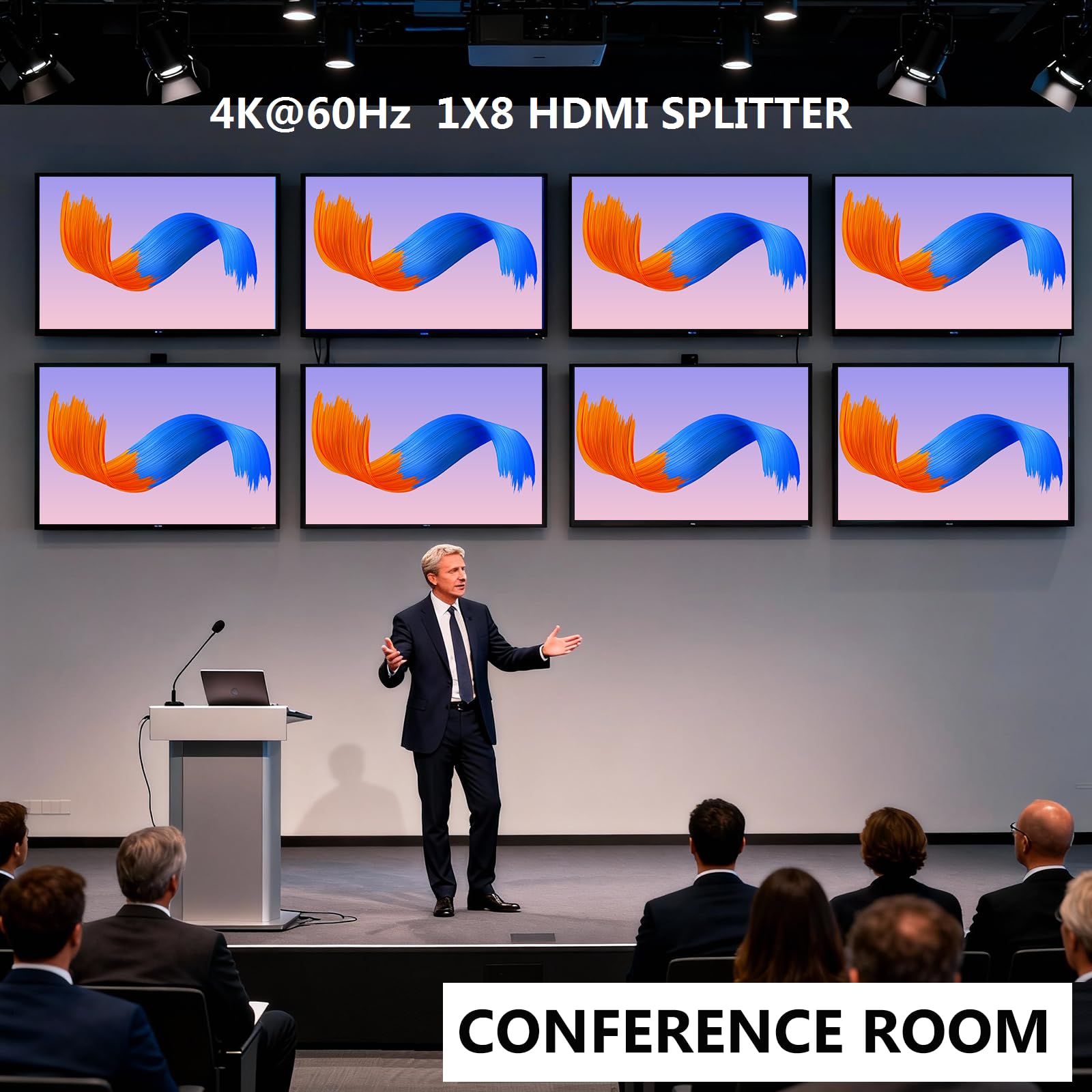 Répartiteur HDMI 4K @ 60 Hz 1 entrée 8 sorties, 4:4:4, 18 Gbit/s, répartiteur HDMI 2.0 alimenté à 8 ports, prise en charge du détartreur automatique vers le bas, synchronisation 4K 1080p, HDR10, 3D
