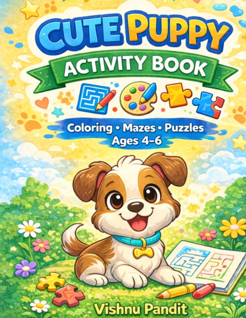 Cute Puppy Activity Book for Kids: Fun Coloring, Games, Mazes and Activities for Kids Ages 4-6