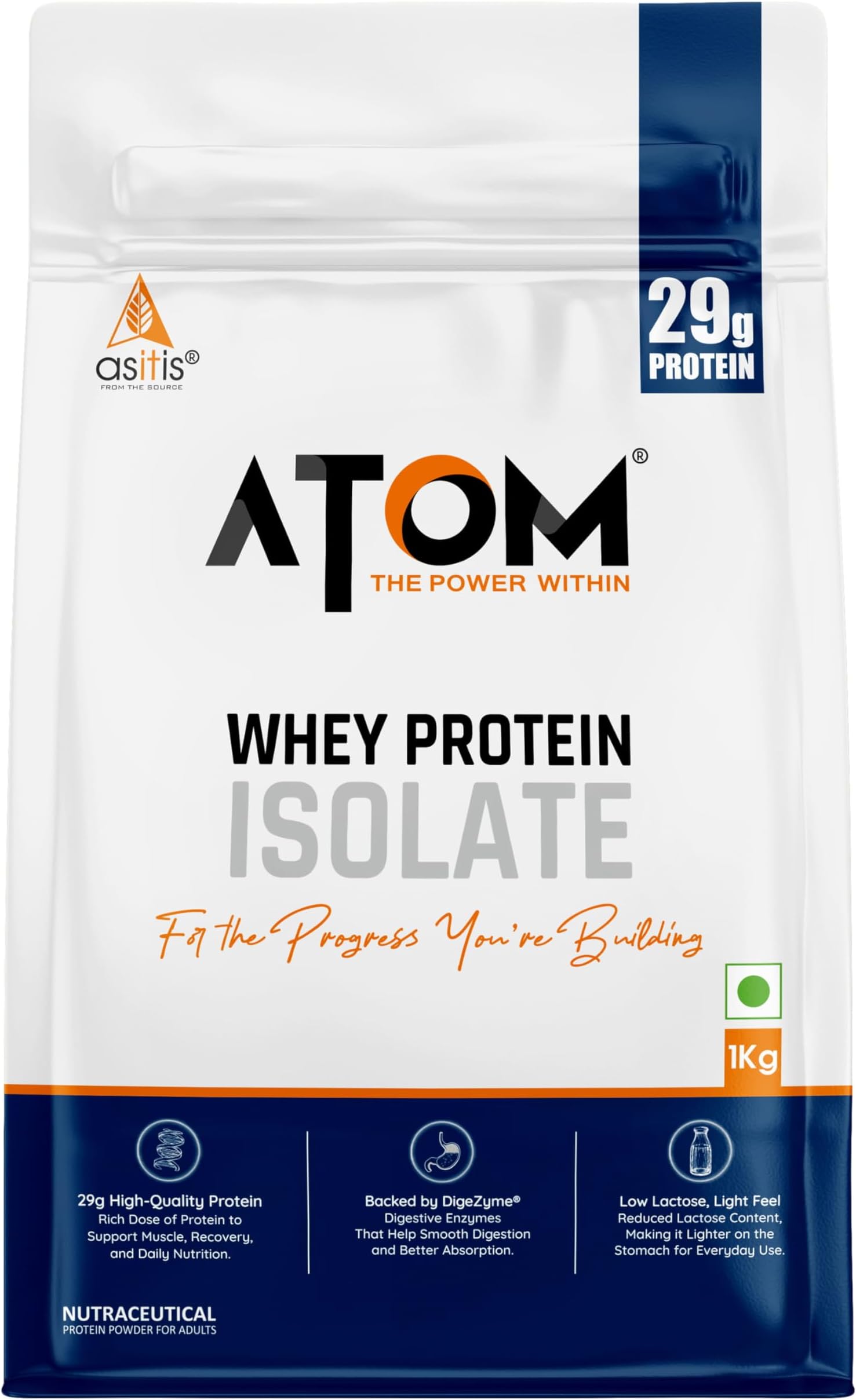 AS-IT-IS ATOM Whey Protein Isolate 1kg | 29g protein, 6.1g BCAA & 12.9g EAA | Ultra Pure-Fast Acting Protein | Choco Hazel Fusion Flavor