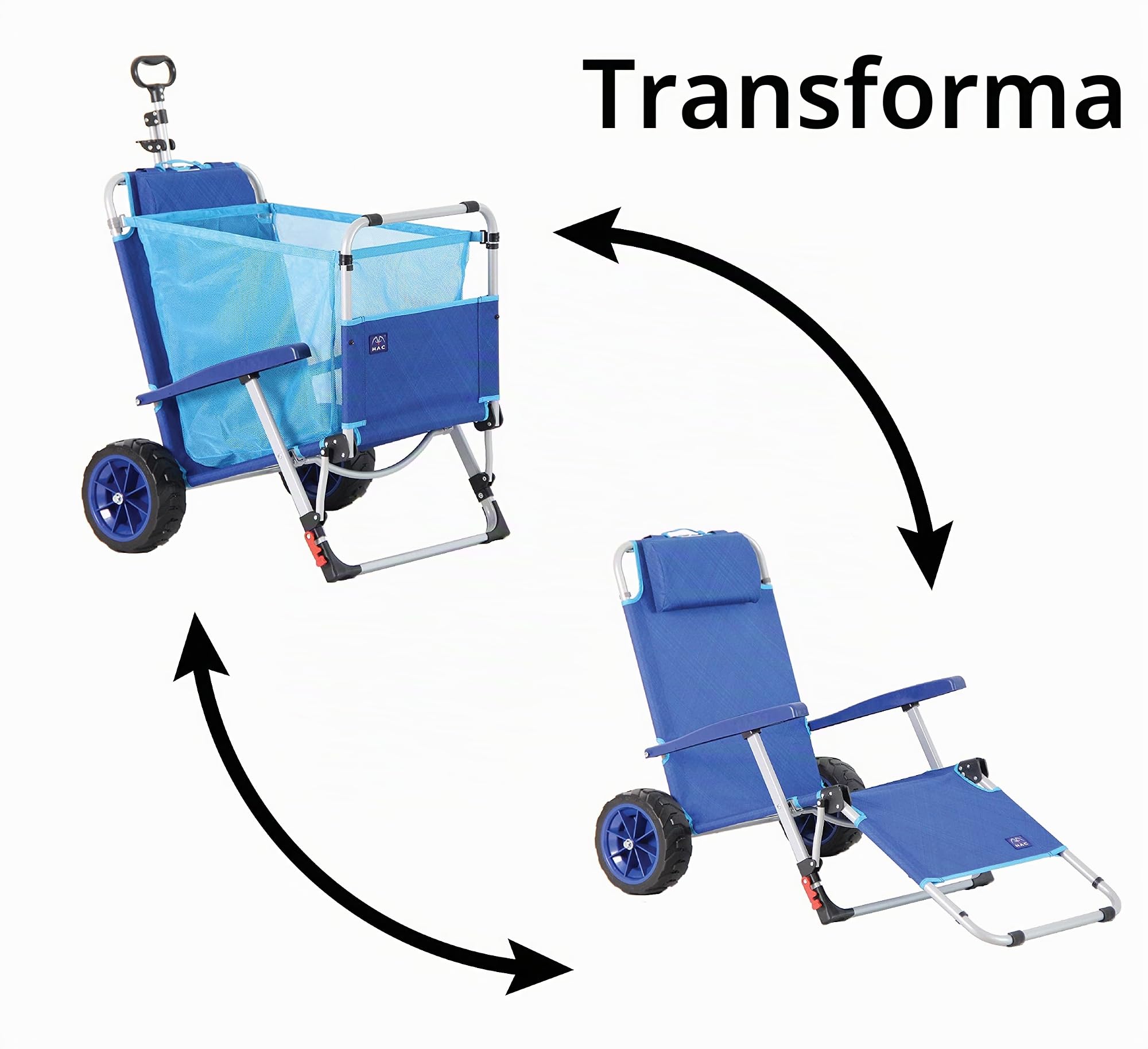 MacSports Con combinación de Carrito Integrado de Carrito, plástico de poliéster de Aluminio, Azul, Tumbona con Cerradura