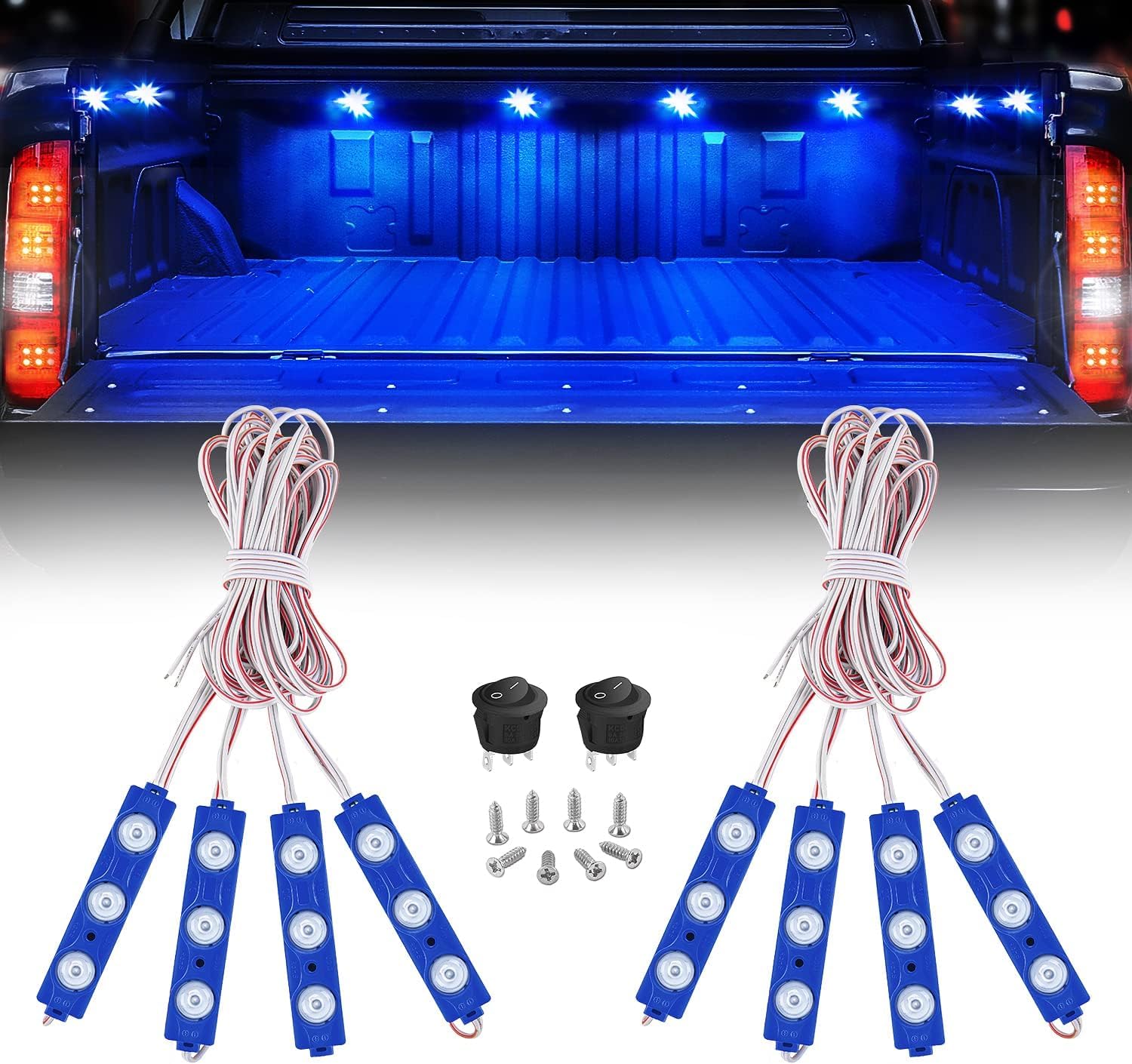 Nilight 8PCS 24LED Truck Pickup Bed Rock Light Kit Cargo Lighting Blue