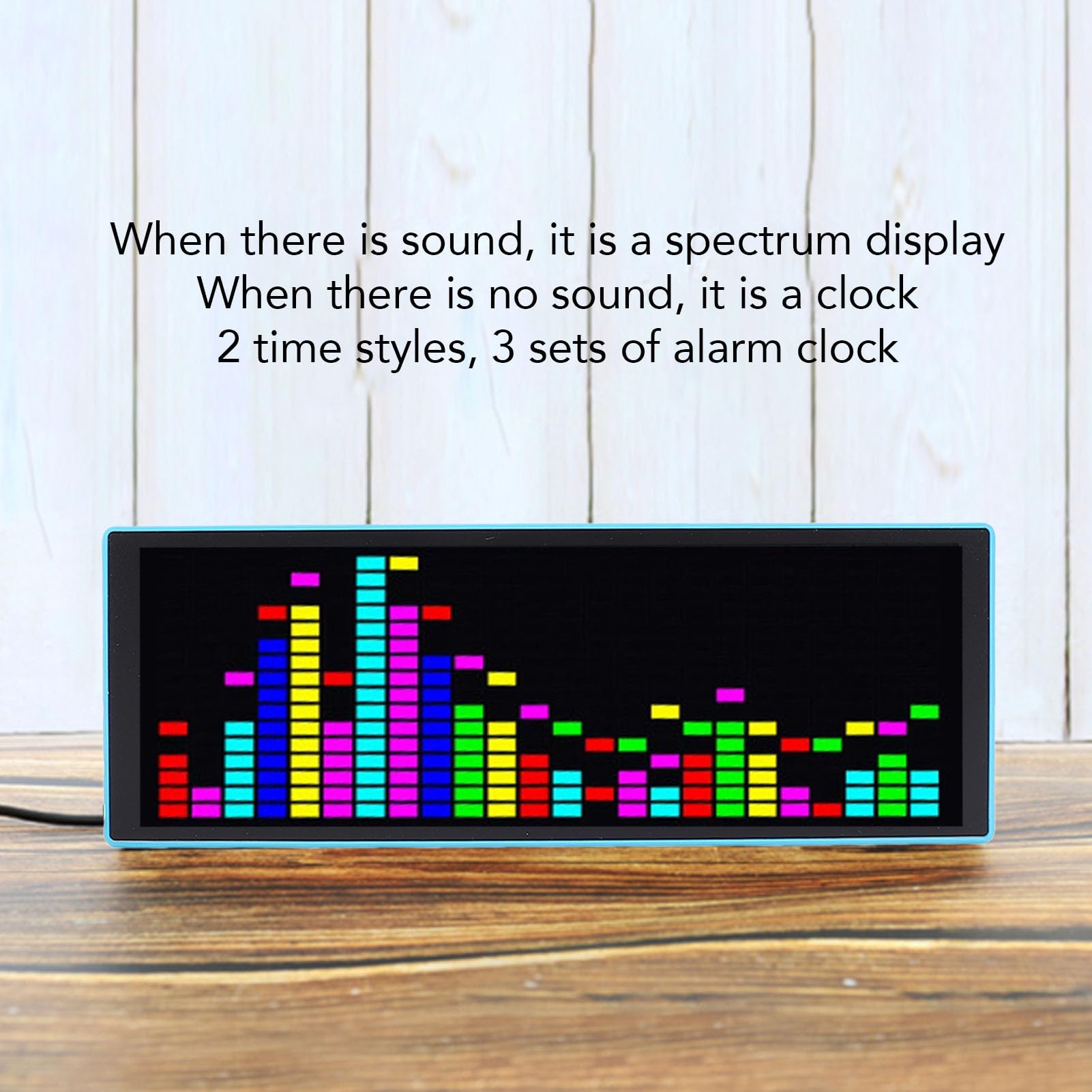Affichage du de Musique LED, Horloge de Lampe à RVB 16x24 Lumière de Rythme contrôlé Vocal 5V, 84 Effets, 4 Modes D'affichage, 3 Fonctions D'Horloge, Horloge