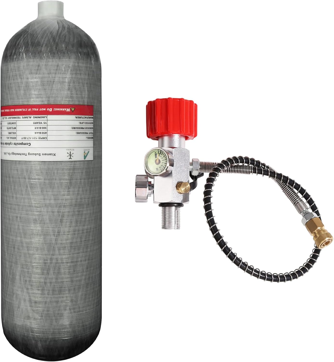 TUXING 4500Psi Carbon Fiber Paintball HPA Air Tank, 4.7L Carbon Fiber Air Tank with Pcp Filling Regulator Valve for Pcp Air Rifle Scuba Tank (Empty Bottle), M18*1.5 (4.7L Tank+Station D)