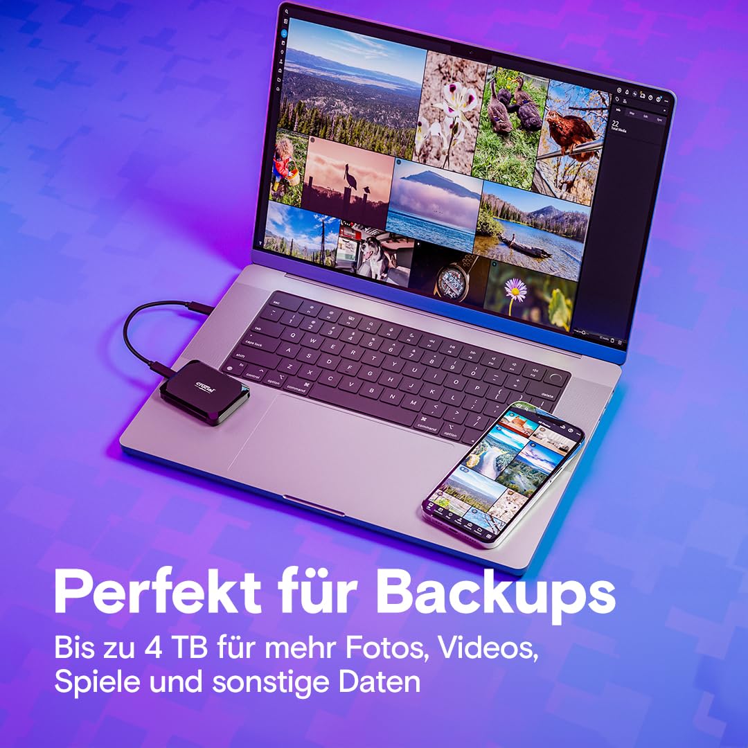 Crucial X9 4TB Portable SSD – Externe Festplatte, Bis Zu 1050 MB/s, USB-C, Stoßsicher, Für PC, Mac & Konsolen