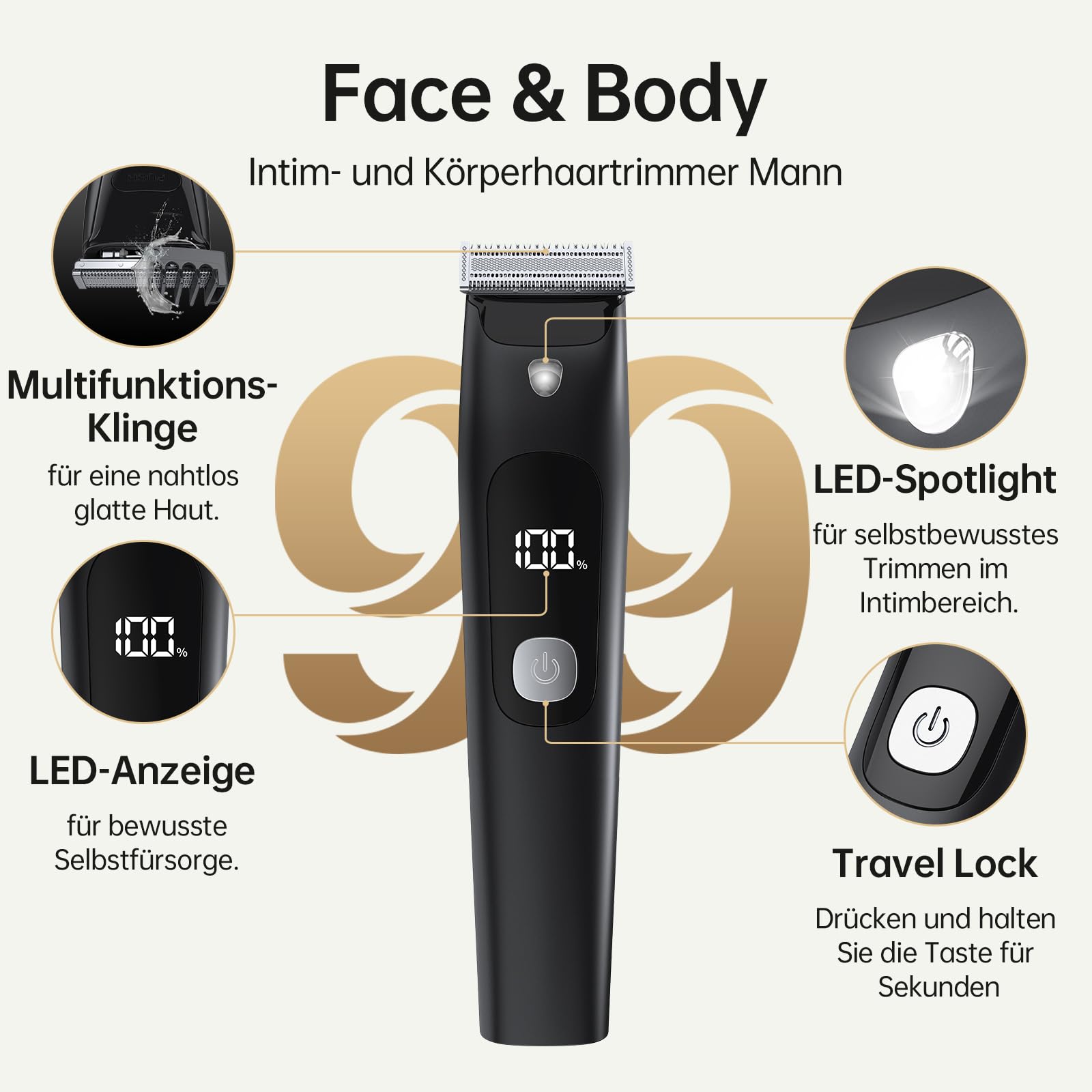 Intimrasierer Mann,Rasierer Herren Intimbereich Wasserdicht Körperrasierer Herren Typ-C Bodygroom Herren Nass Trocken Intim Rasierer Männer Beine Brust Achselhöhle Leiste Aufsteckkämme Schwarz