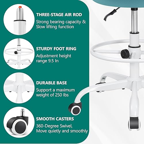 Miniatura 5 de Primy Silla de escritorio alta sin brazos, altura ajustable y reposapiés, silla ergonómica de escritorio de pie con respaldo bajo, silla alta con