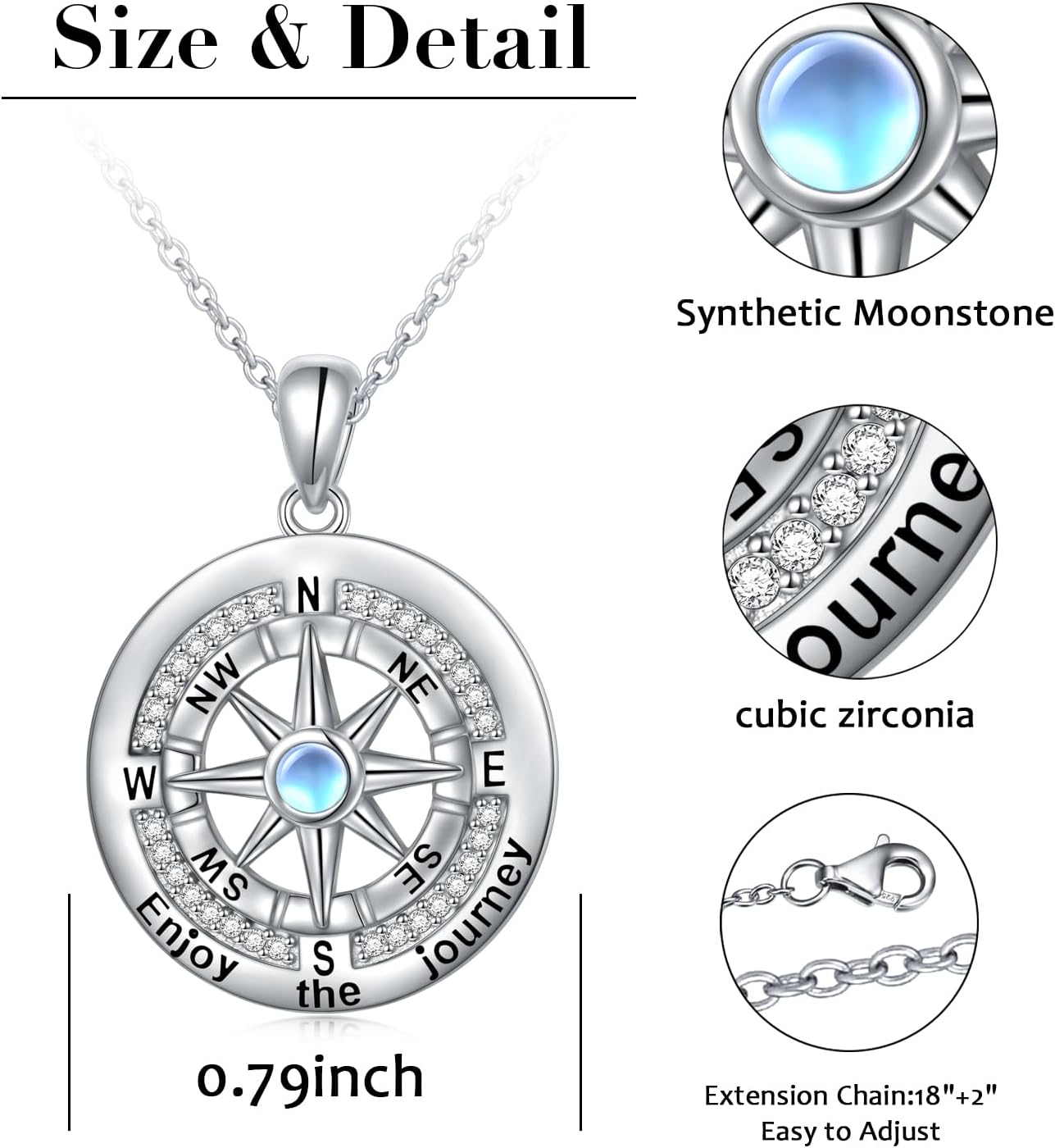 DAOCHONG North Star Compass Necklace 925 Sterling Silver Inspirational Pendant Necklace for Women Guaduation Gifts