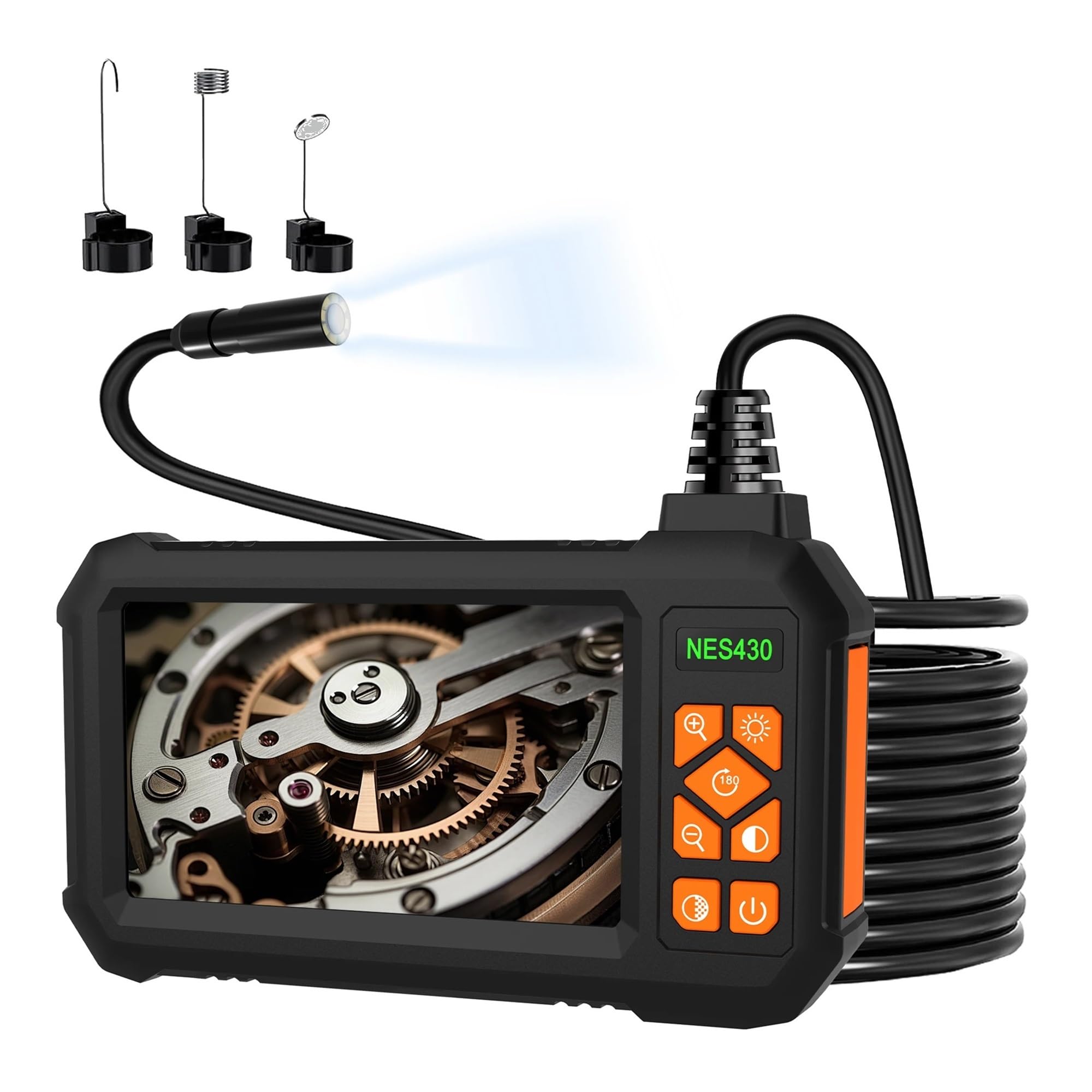 Telecamera di ispezione impermeabile IP67 periscopio HD 1080P da 4,3" con cannocchiale semirigido a 8 LED(2m)