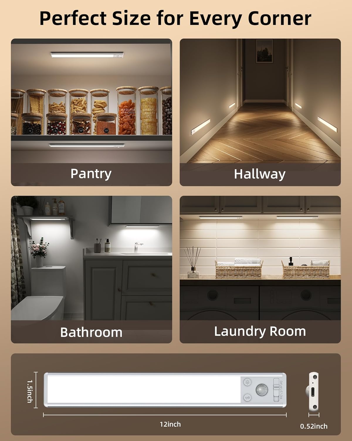 EZVALO Under Cabinet Lighting, 3500mAh Rechargeable Motion Sensor Light Indoor, 3 Color Temps, 5-Level Dimmable Magnetic Wireless Closet Lights for Kitchen, Pantry, Stairs (2 Pack)