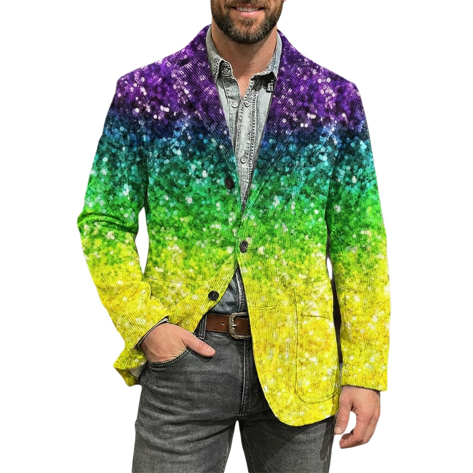 Mardi Gras Jacket Mens Holiday Blazer Outfits Plus Size Suit Sequin Top Accessories Costume Corduroy Cardigan Apparel, Z-16-Purple, S