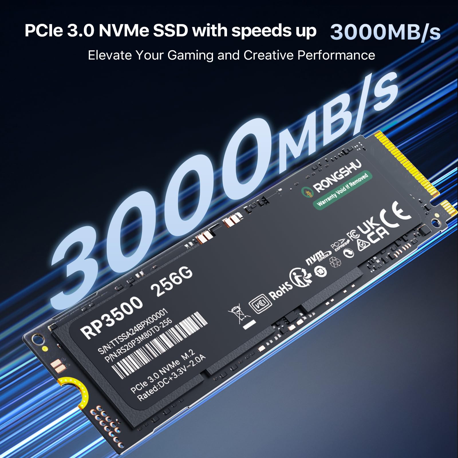 256GB NVMe SSD M.2 SSD PCIe 3.0×4, Read Up to 3,500 MB/s, M.2 2280