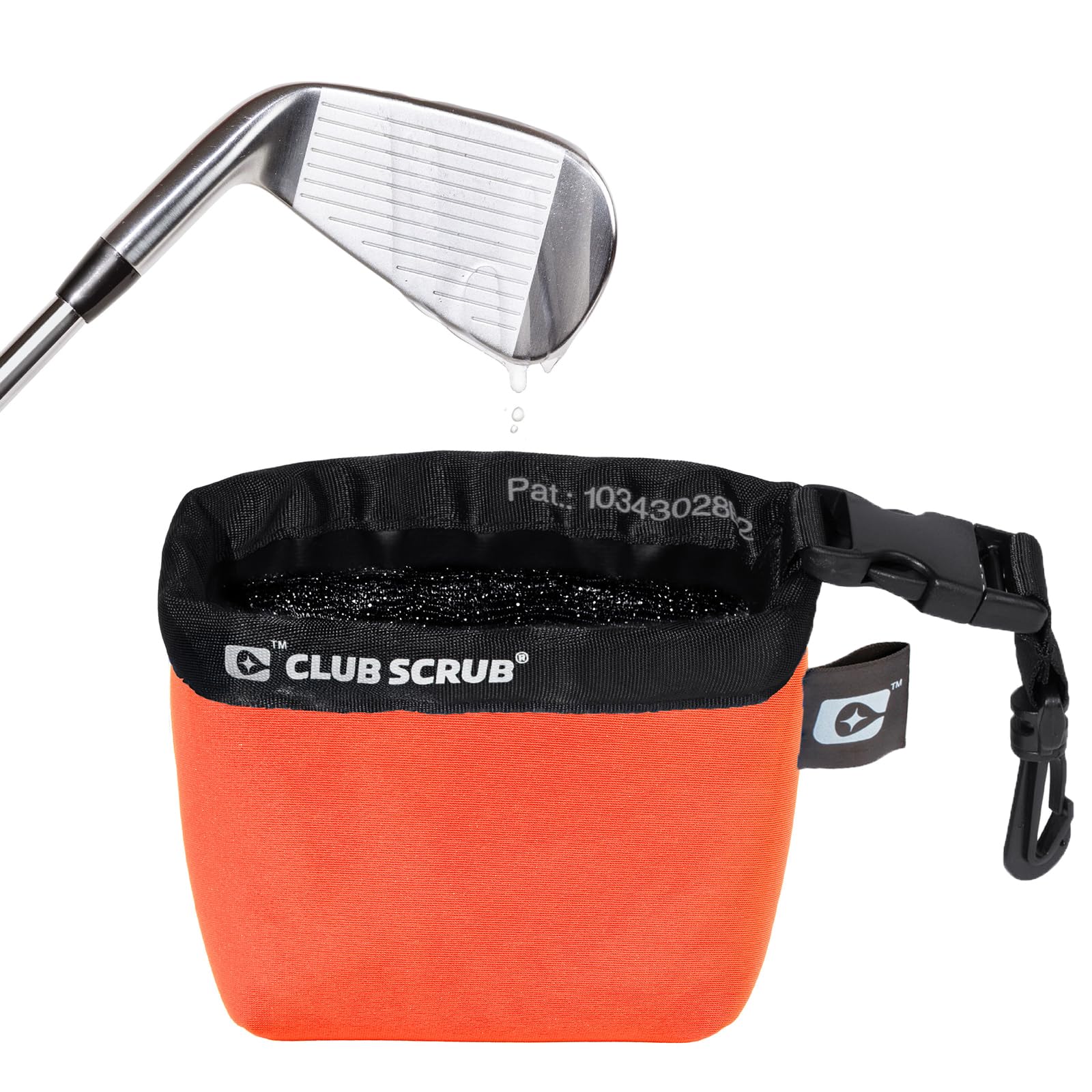 Club Scrub Golf Club and Golf Ball Cleaning Bag, Waterproof Liner, Neoprene Exterior, Detachable Clip, Machine Washable, Cleans Club Grooves, Orange