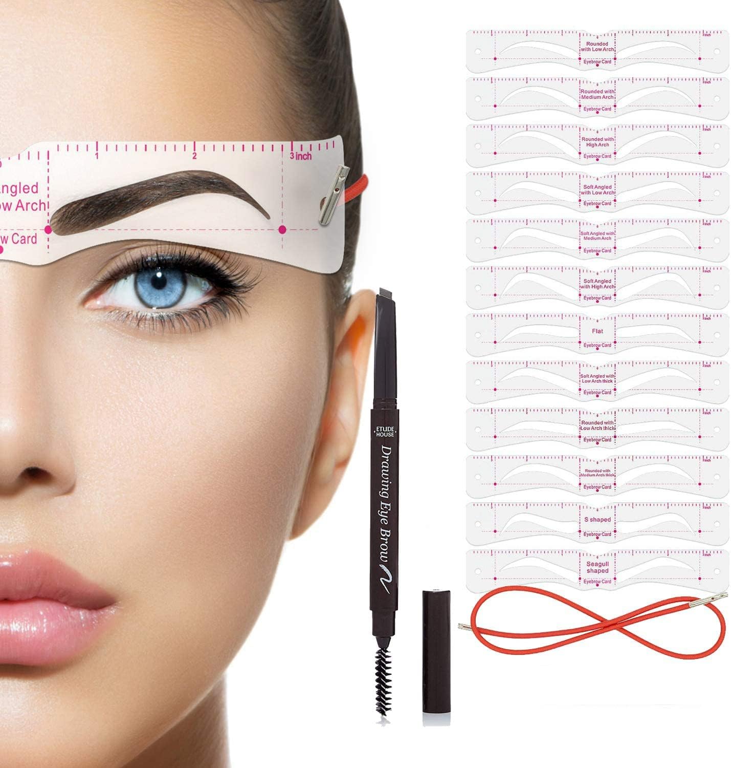 TEUVO Eyebrow Stencils Kit 12 Styles of Templates and 1 Black Brow TEUVO Eyebrow Stencils Kit 12 Styles of Templates and 1 Black Brow