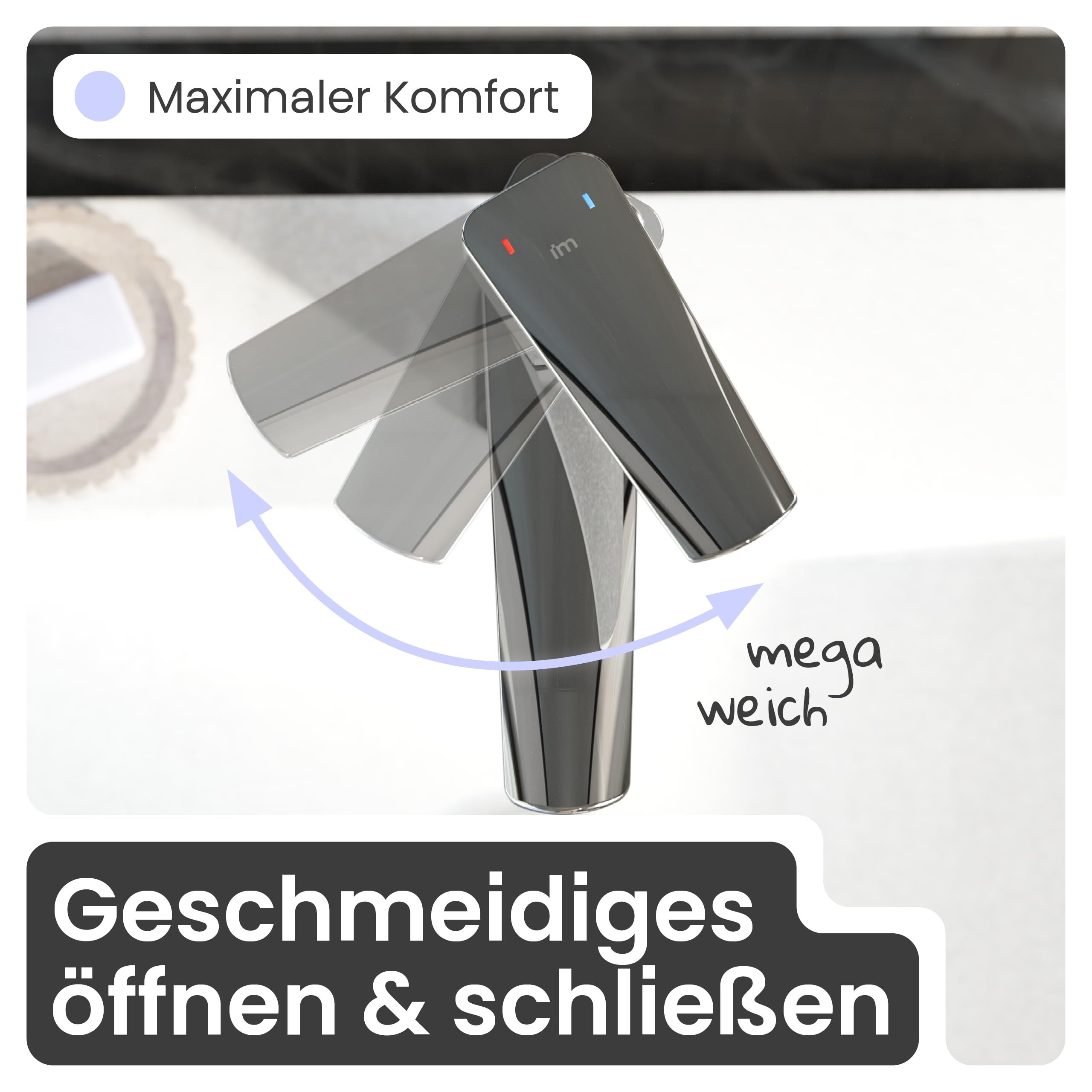 instmaier Amelie | Waschtischarmatur | Chrom Weiß | Wasserhahn für Bad | Einhebelmischer Waschbecken | Mischbatterie aus Messing