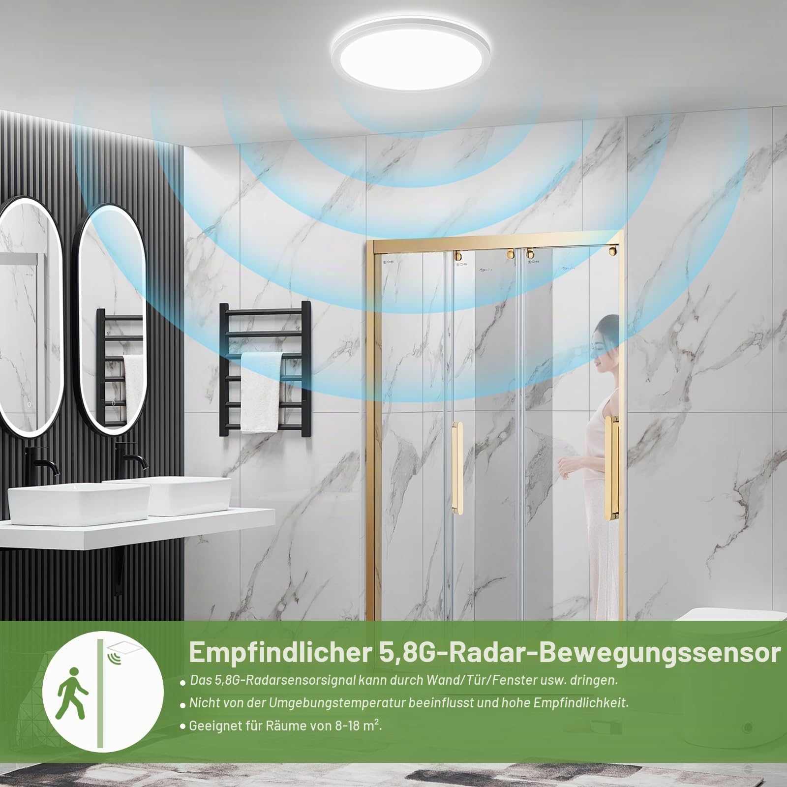 LEZOE 2PCS LED Deckenleuchte mit Bewegungsmelder, 24W 2650LM Radar Deckenlampe Dimmbar mit Fernbedienung 3000K/4500K/6500K Sensorlampe Für Bad, Garage, Treppen, Keller, Flur, Balkon, Diele 30x2.5cm