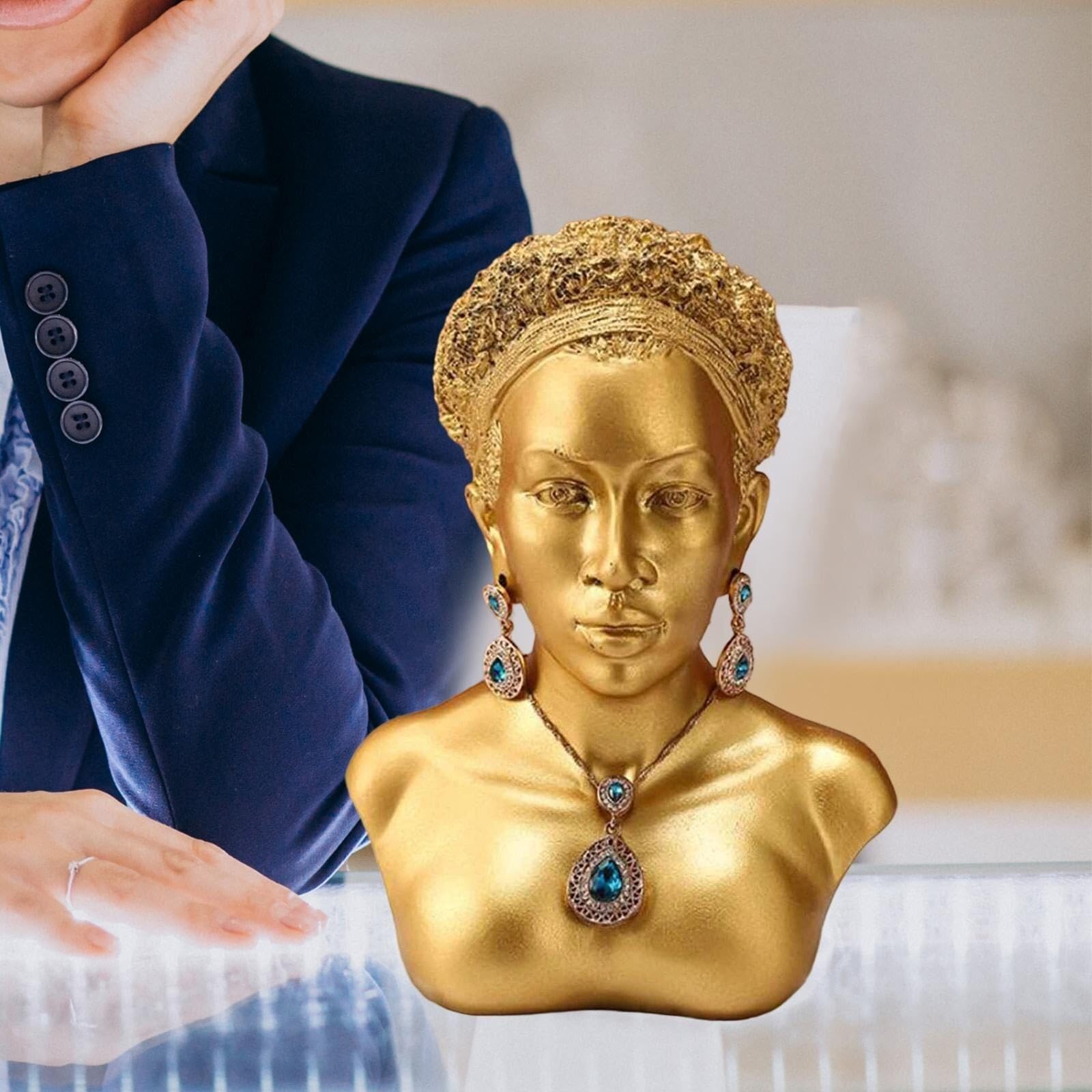 Desktop Figures Stojak Rzeźba Magazyn Żywica Łańcuch Stojak Manekin Model Biust Biżuteria Akcesoria do Dekoracji Domu (Gold)