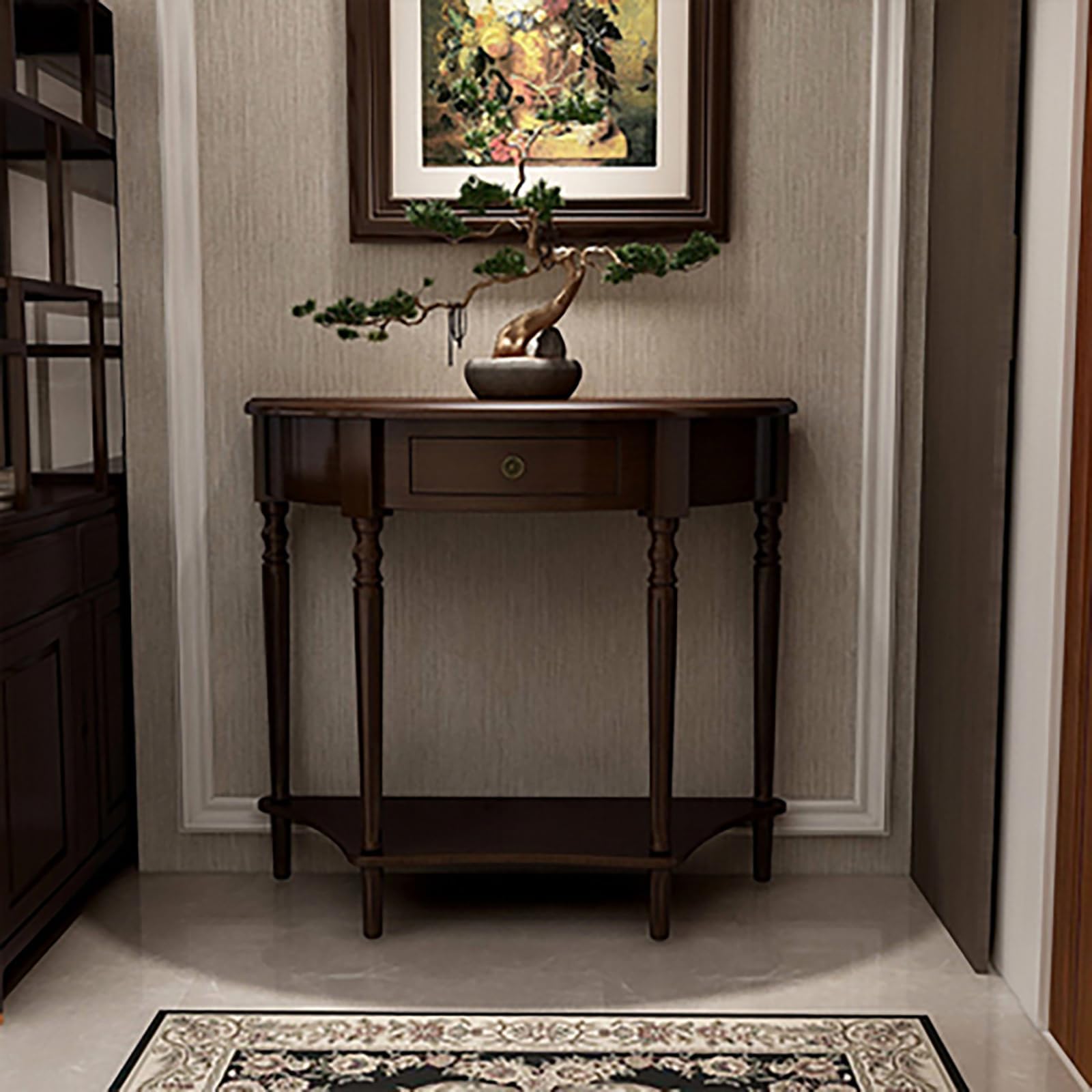 Solid Wood Console Table With Drawer And Shelf Half Moon | Desertcart ...
