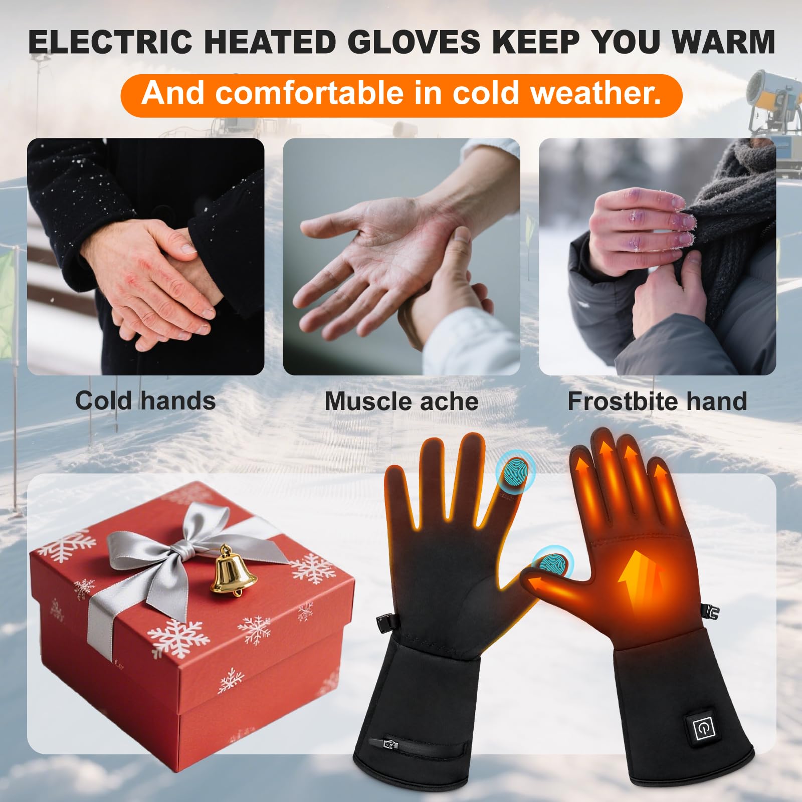 seenlast Guantes Calefactables Mujer Hombre, 7,4V 2200mAh*2 Guantes con Calefaccion con Batería Recargable, 3 Niveles de Calentamiento,Guante Calefactable Eléctricos con Pantalla táctil