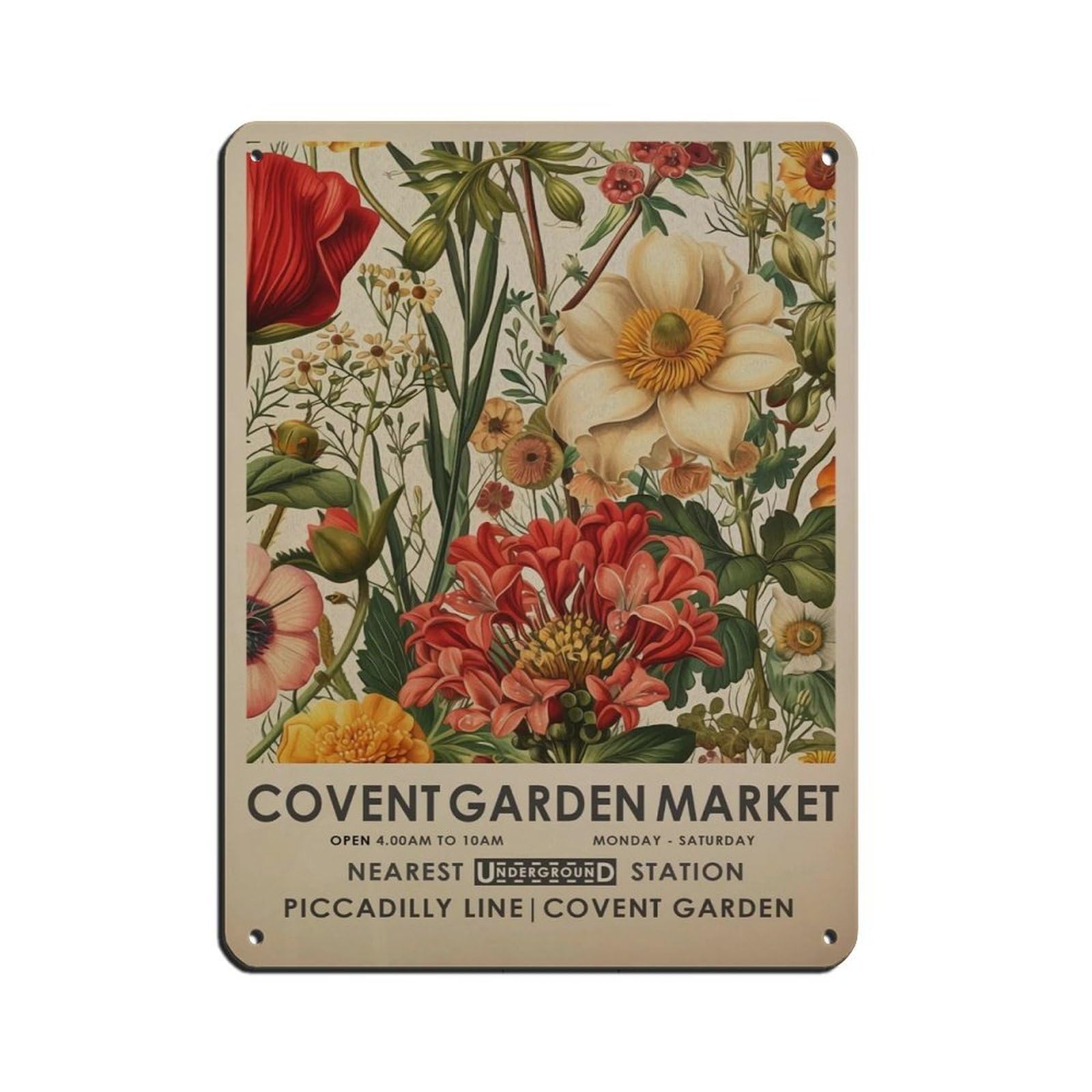 Covent Garden Flower Market,vintage Wildflower Tin Sign Vintage Metal Pub Club Cafe Bar Home Wall Art Decoration Poster Retro 12x16inch(30x40cm)