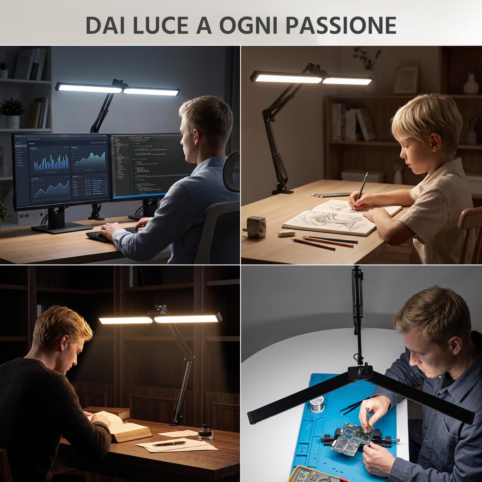 Lustaled Lampada da Scrivania LED con Morsetto Doppia