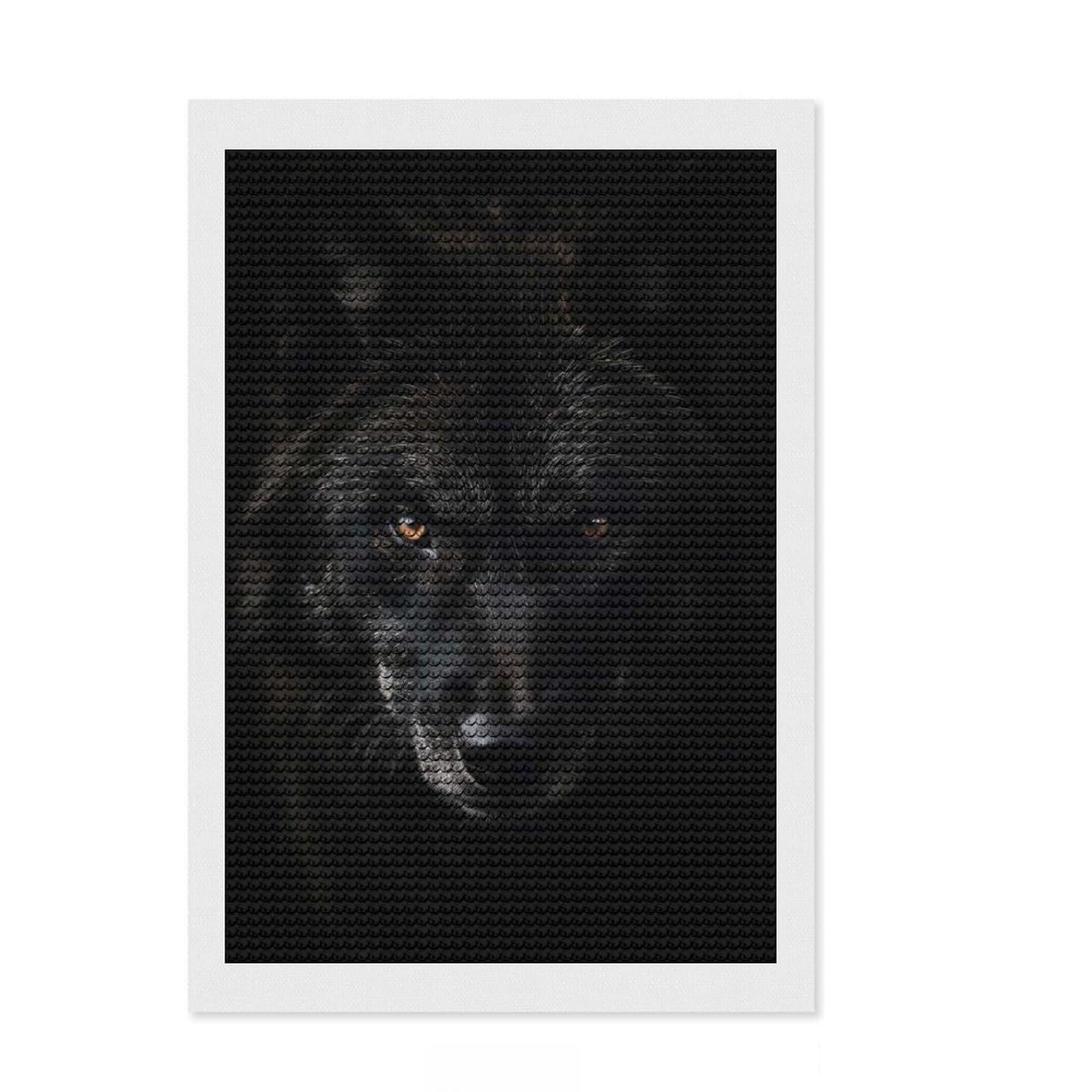 Junmoney Black Wolf Powerful Animal Diamond Art Kit 8"x12", Modern Decor, for Adults, with Tool Kit, Thoughtful Handmade Gift, Fun Craft Experience