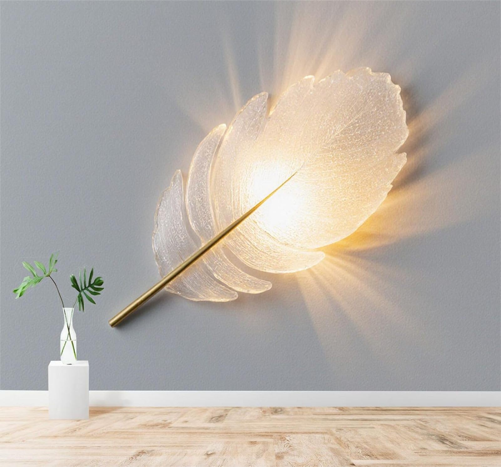 XLMING Minimalist Creative Gold Soft Lighting Glowing Feathers 3D Wallpaper Silky Texture Home Study Office Grey Dining Room Sofa Bedroom Living Room TV Backdrop-350cm×256cm