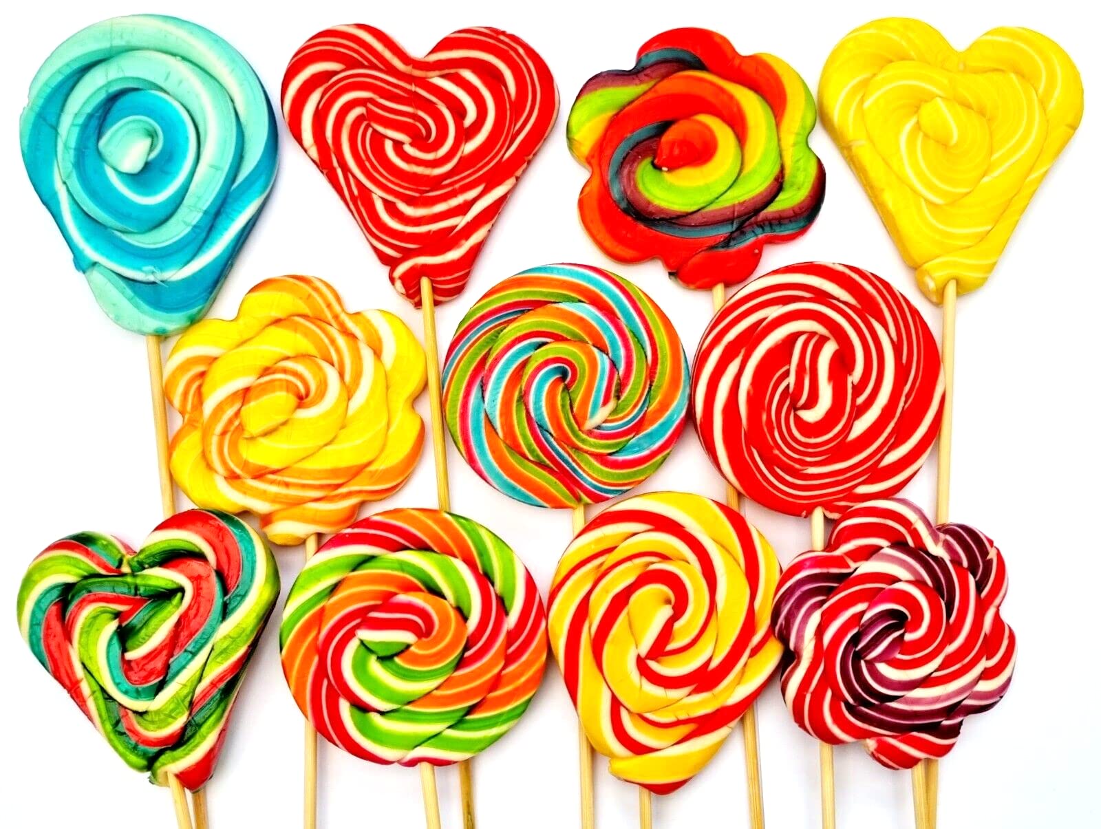 Rainbow Large Lollipops Swirly Lollies Kids Party Bags Cake Toppers Halal Vegan 4 Assorted Shapes (30)