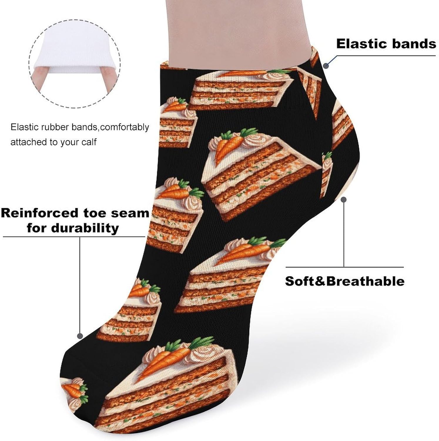 Carrot Cake Ankle Socks for Men Women Breathable Athletic Low Cut Sock