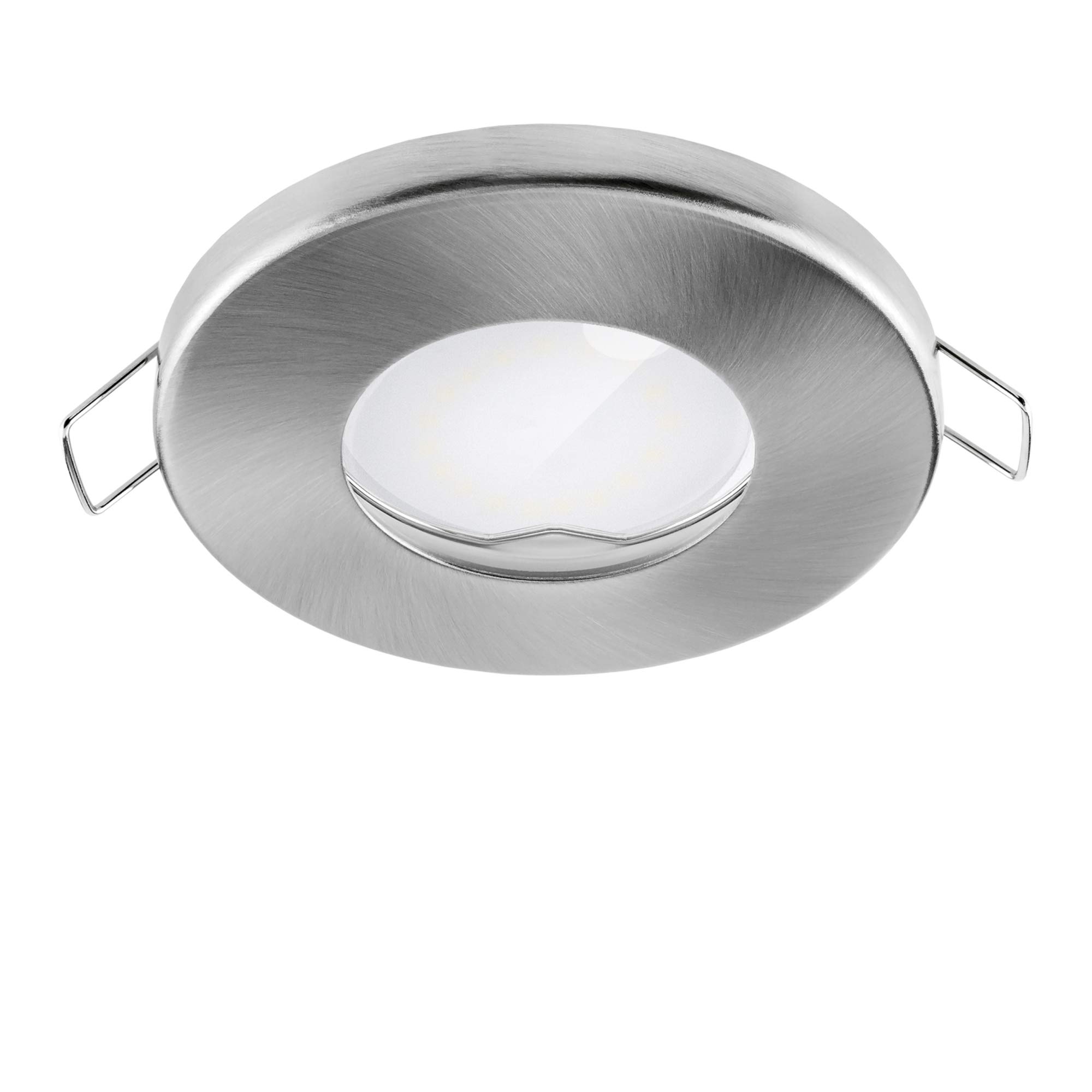 linovum 10 Stück fourSTEP Einbauleuchte LED Bad flach dimmen ohne Dimmer - LED GU10 5W warmweiß 230V - Spot IP65 gebürstet